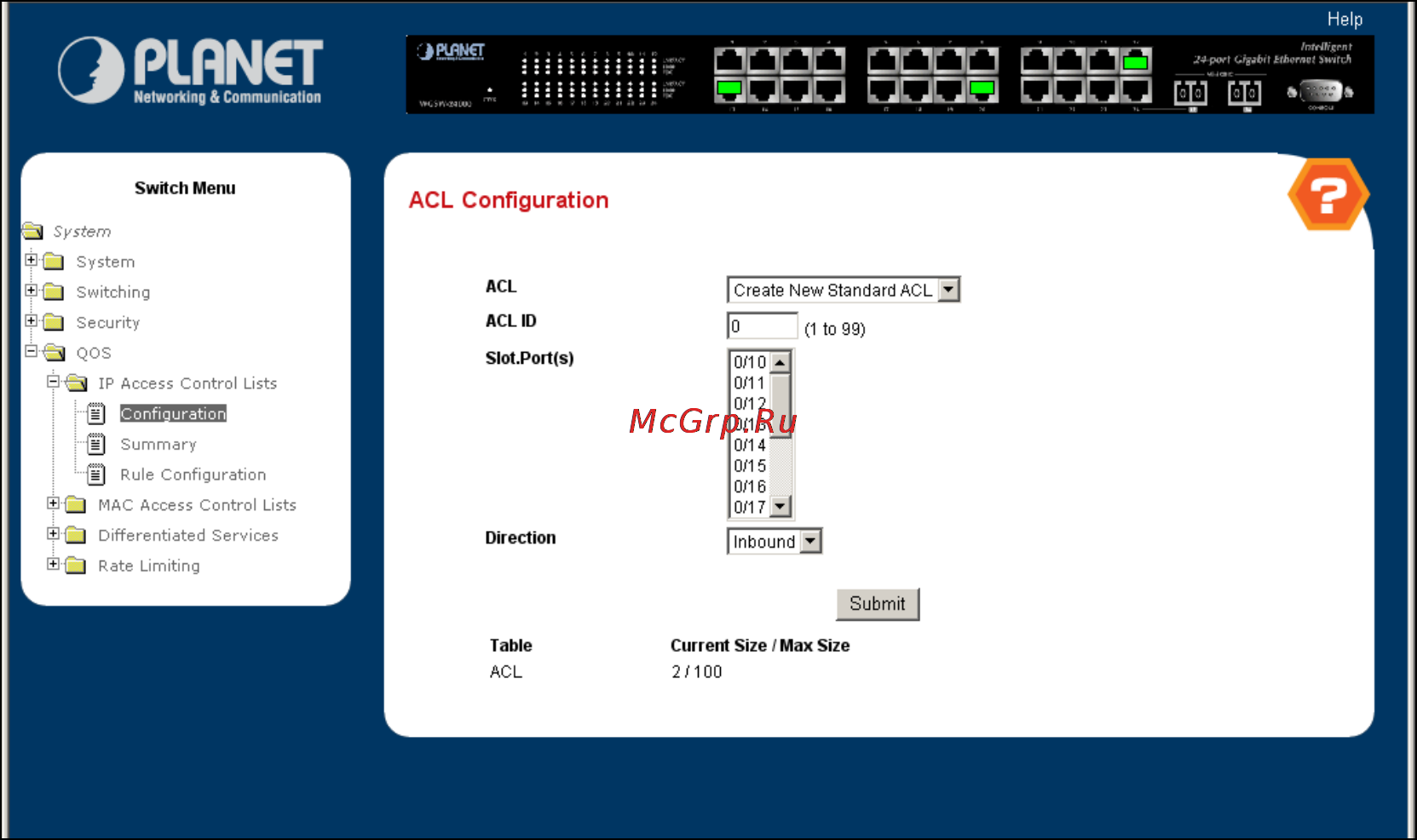Planet WGS3-2820 [172/528] Ip access control list