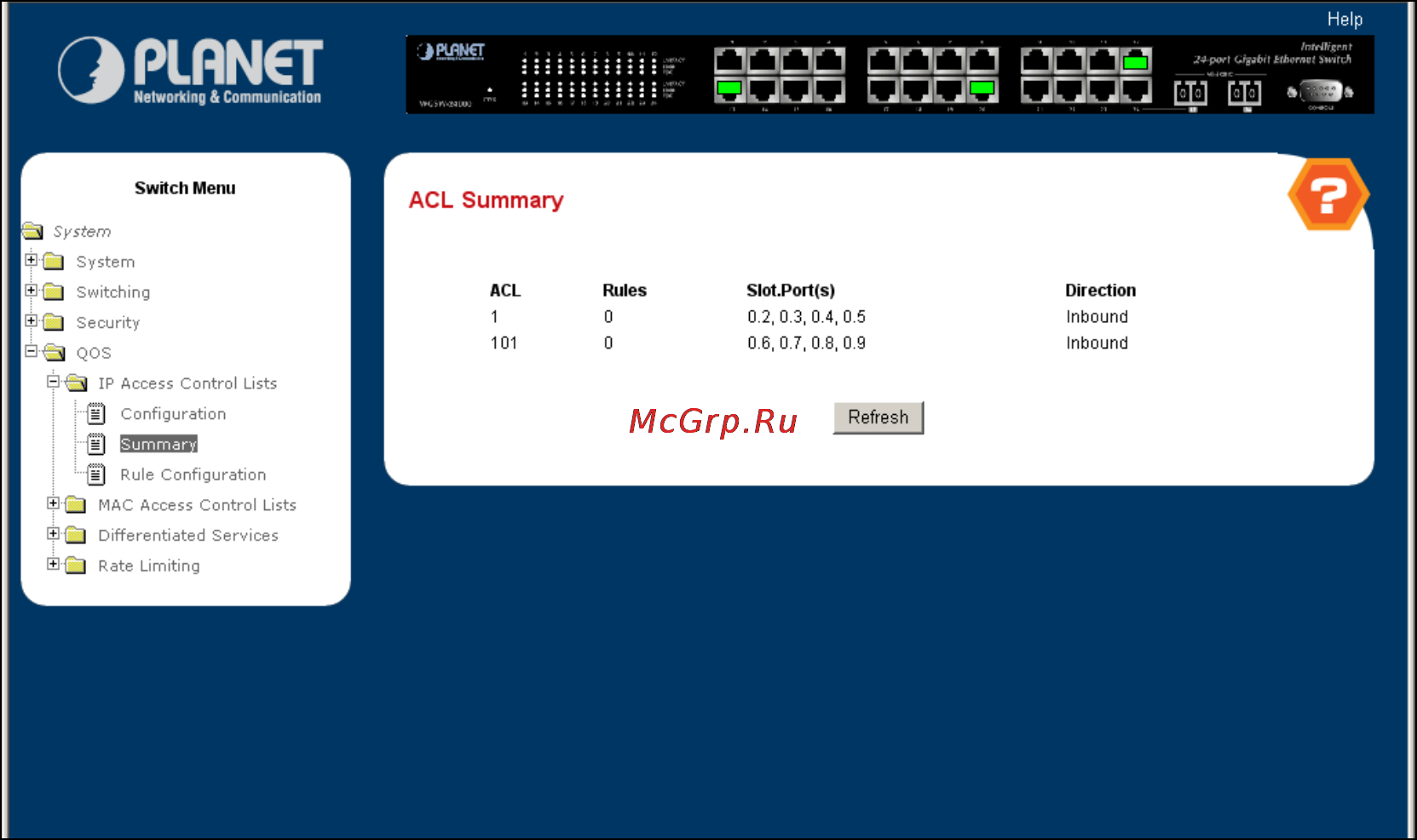 Planet WGS3-2820 [173/528] Ip acl summary