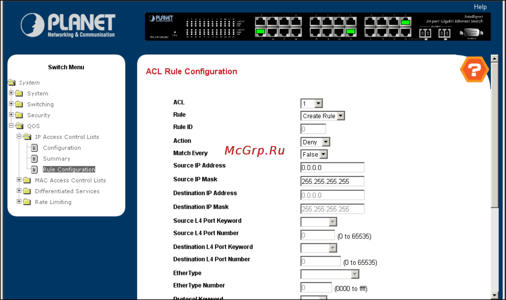 Planet WGS3-5220 [174/528] Ip acl rule configuration