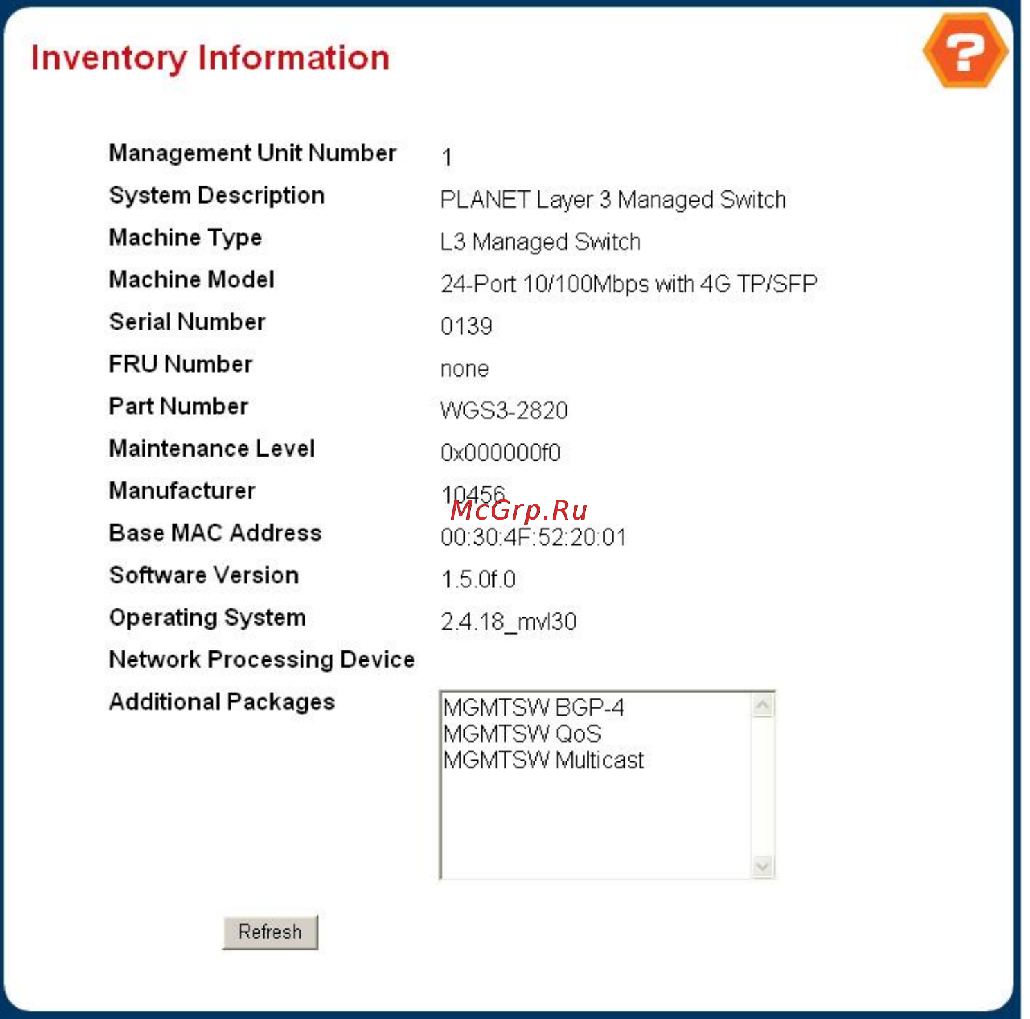 Planet WGS3-2820 [40/528] Inventory information
