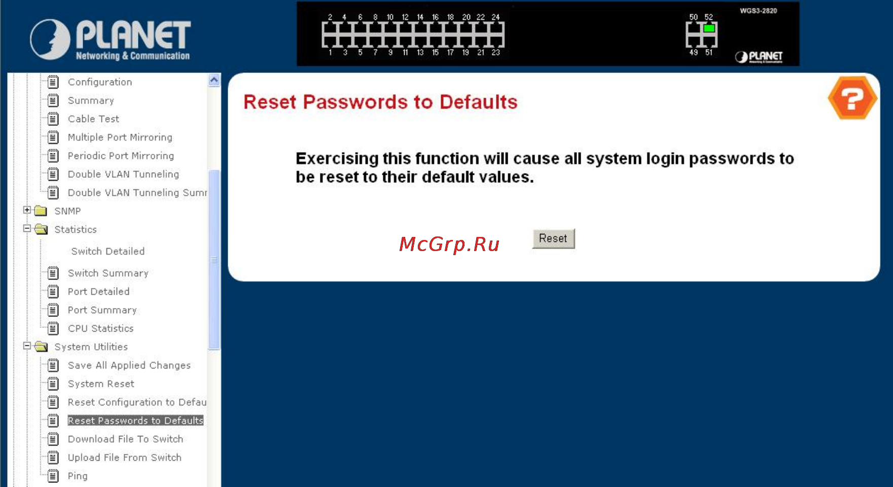 Planet WGS3-2820 [78/528] Reset password to default