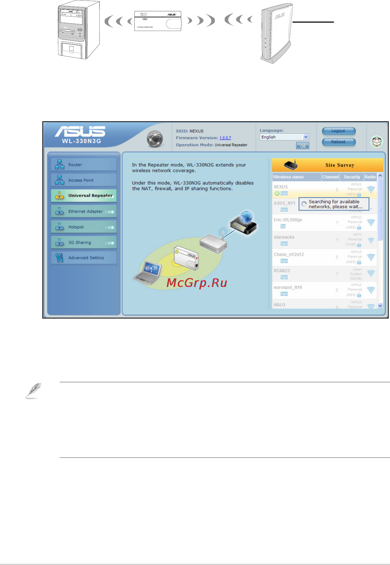 Asus WL-330N 3G [34/70] Режим повторителя