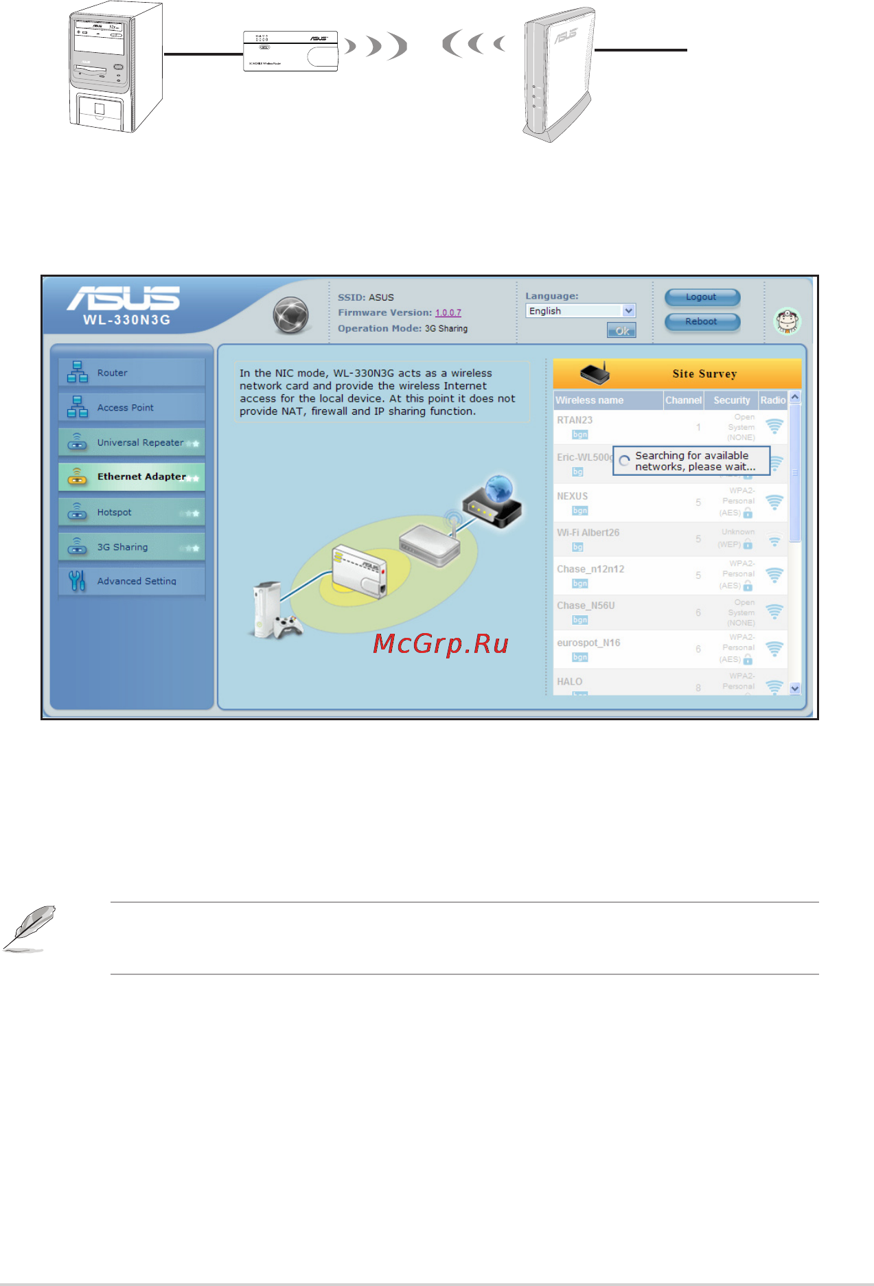 Asus WL-330N 3G [35/70] Режим ethernet адаптера