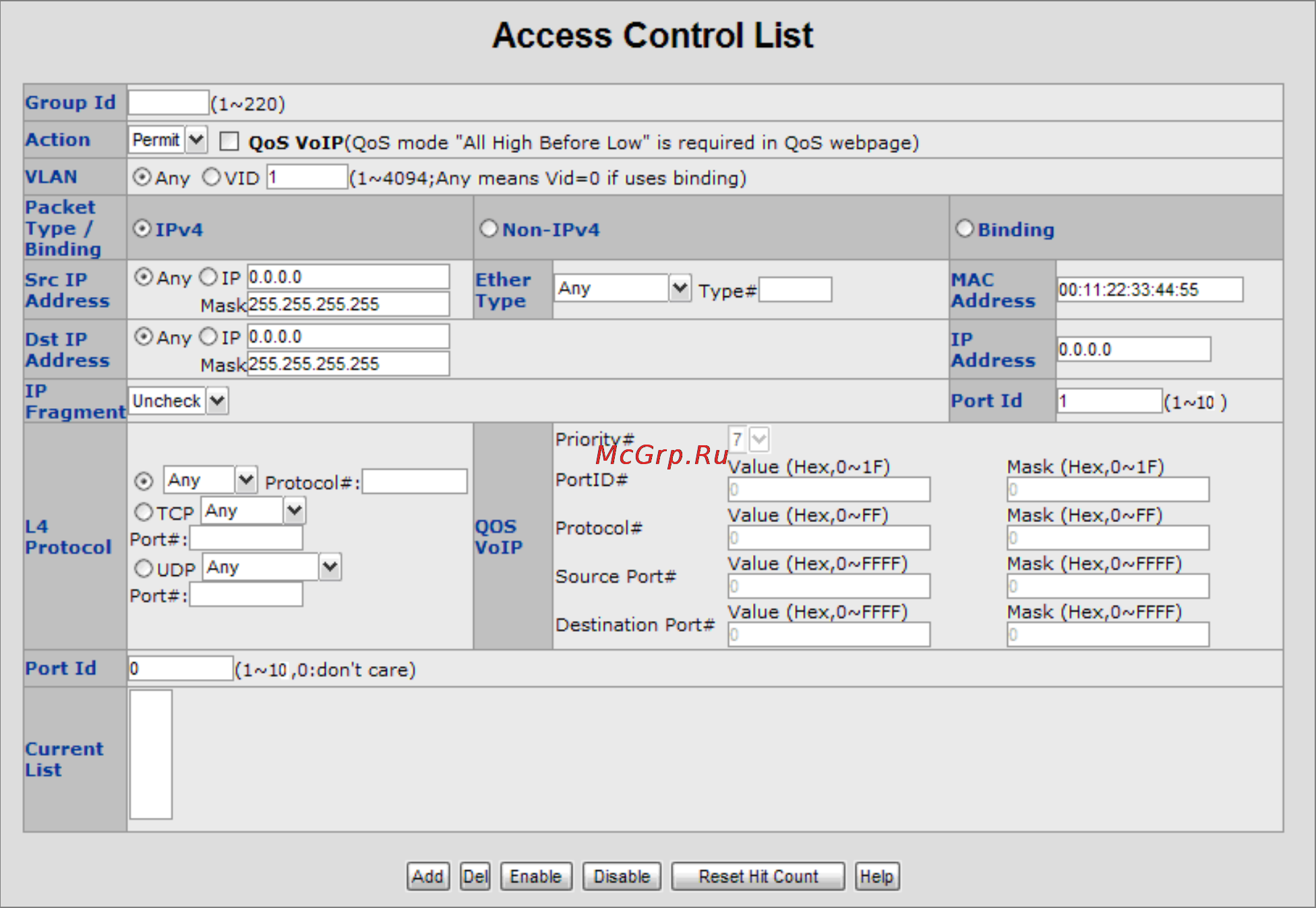Planet FGSD-1022 [112/197] Access control list
