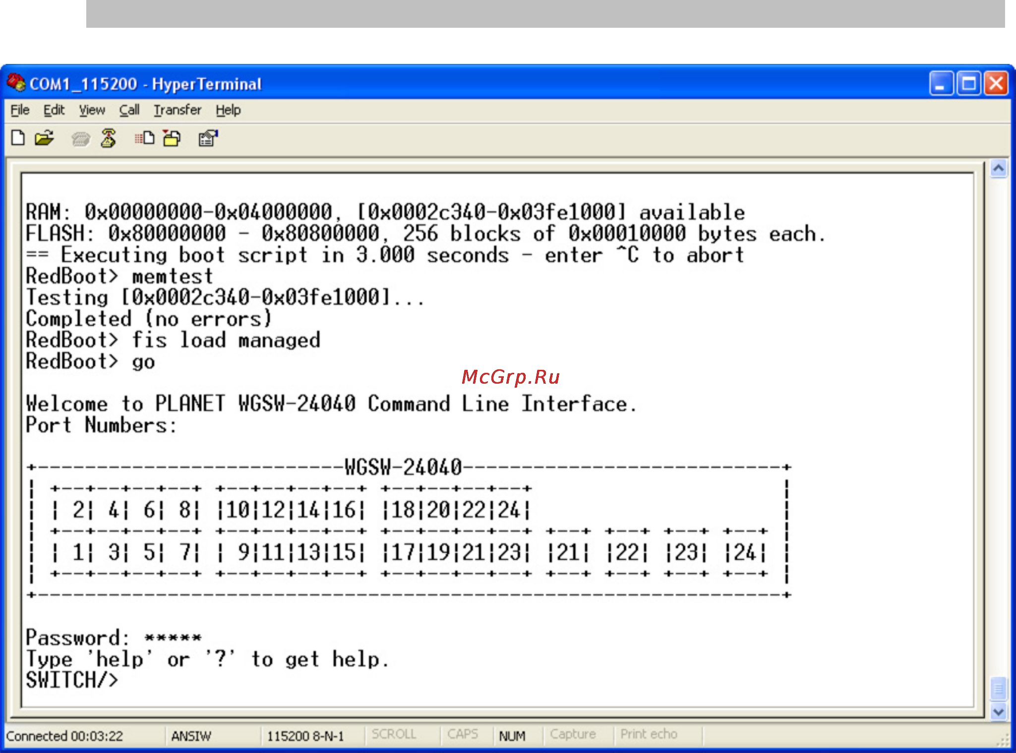 Planet SGSW-24240 [220/328] Accessing the cli