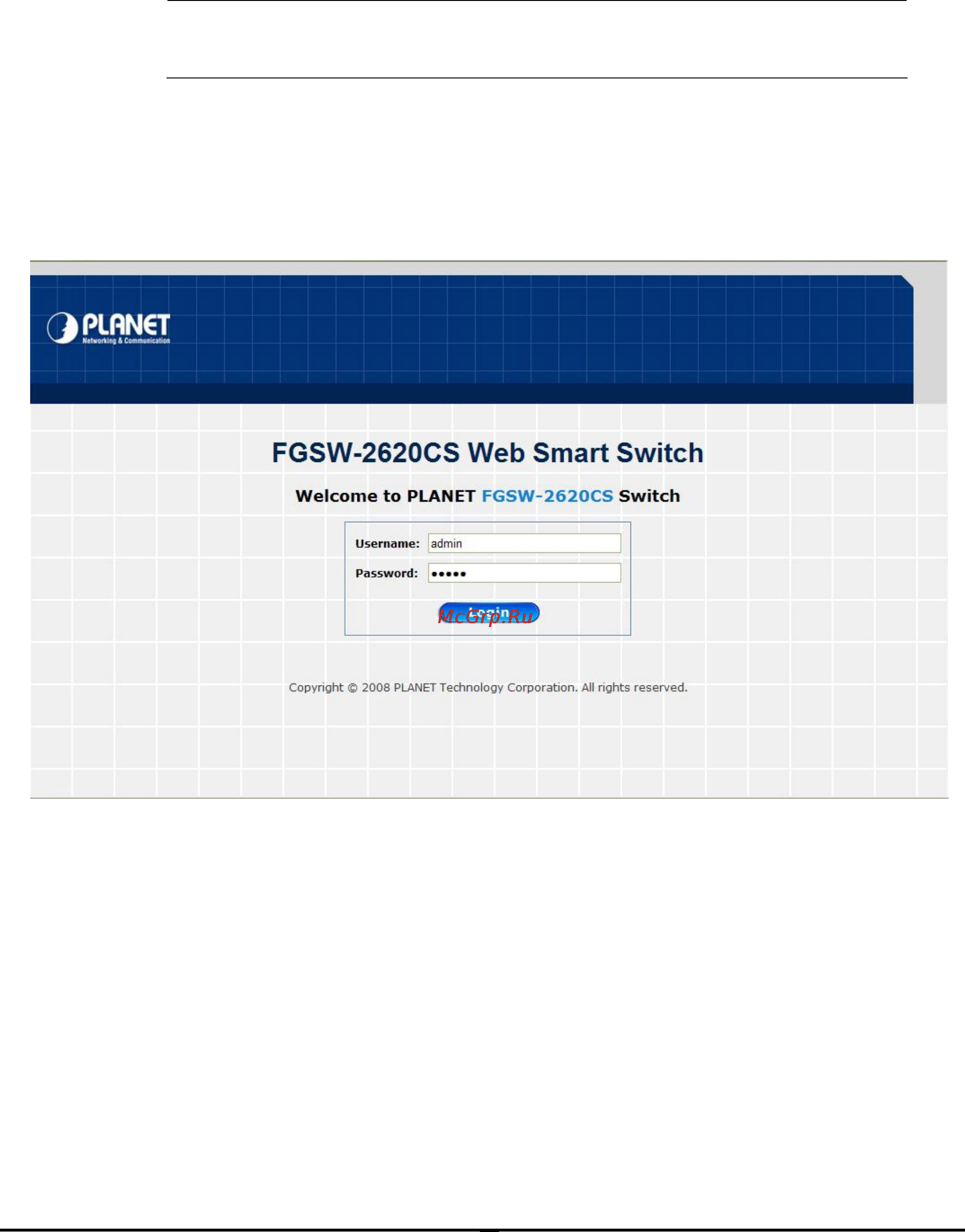 Planet FGSW-1820CS [16/68] Login in to the switch