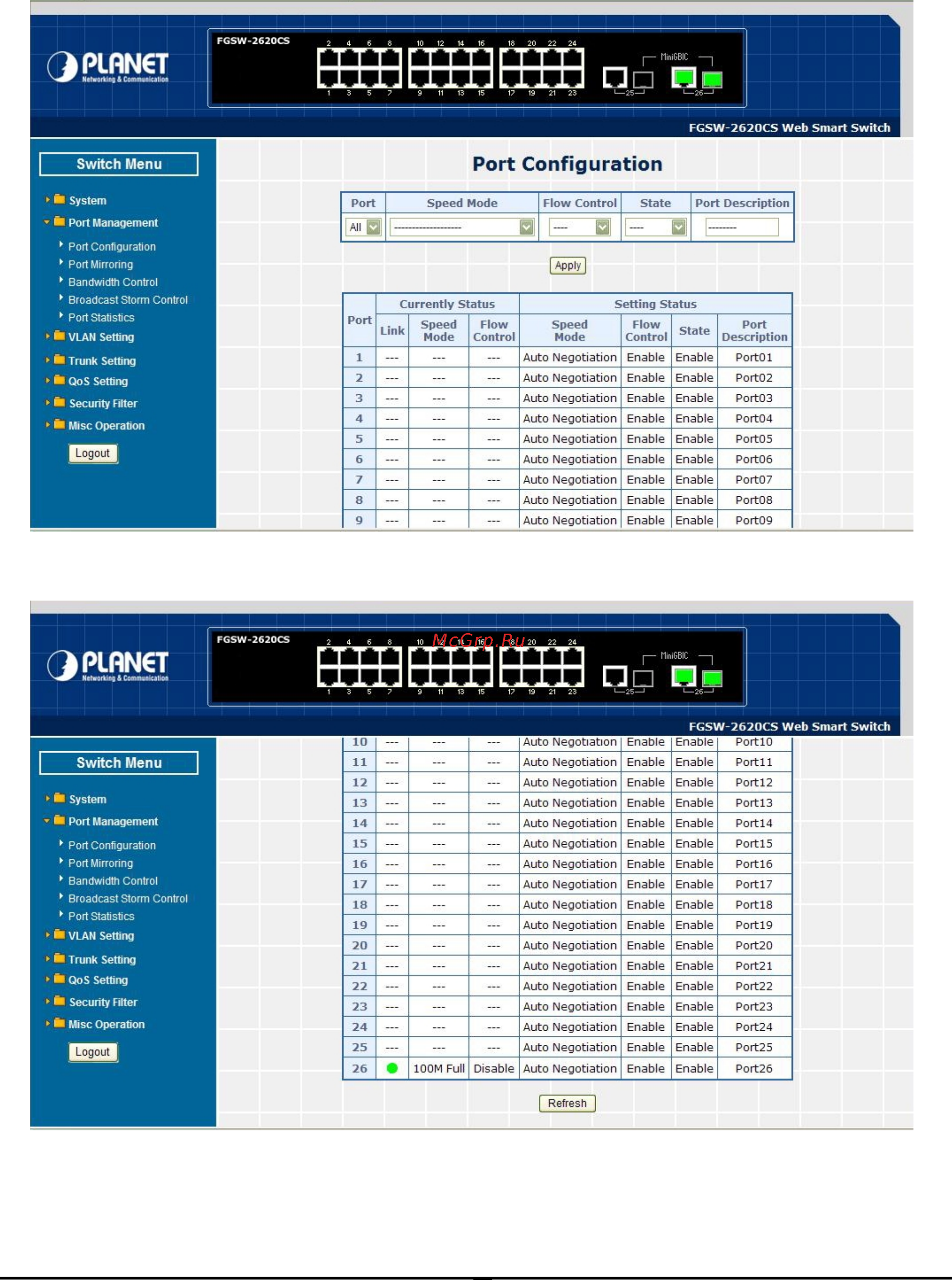 Planet FGSW-2620CS [28/68] Port configuration