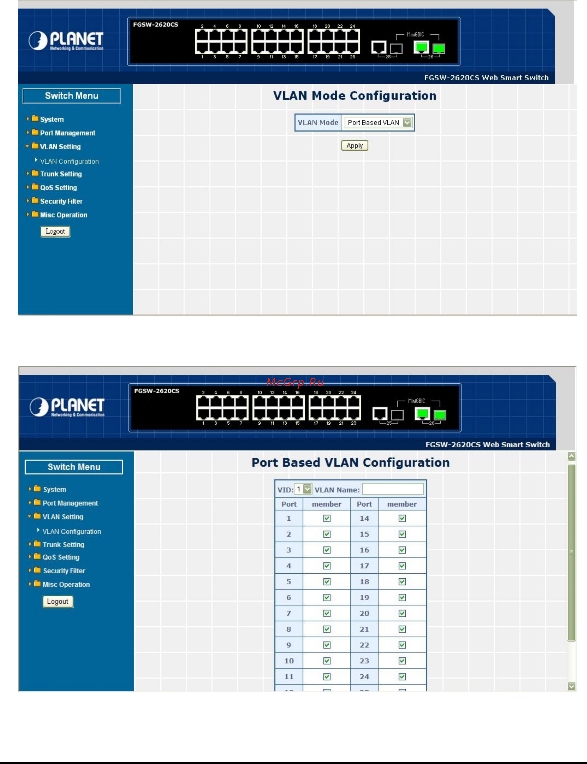 Planet FGSW-2620CS [37/68] Port based vlan