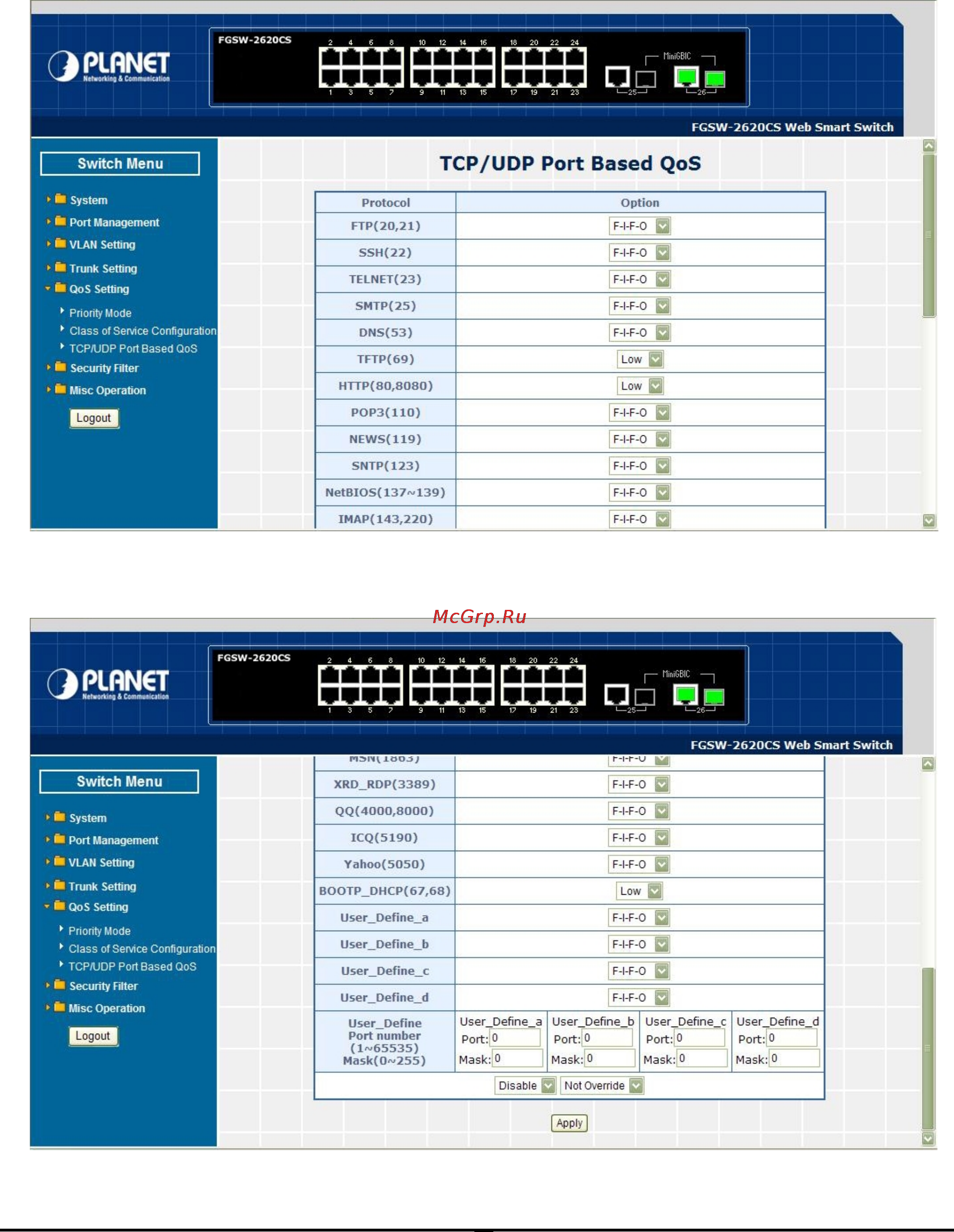 Planet FGSW-2620CS [55/68] Tcp udp port based qos