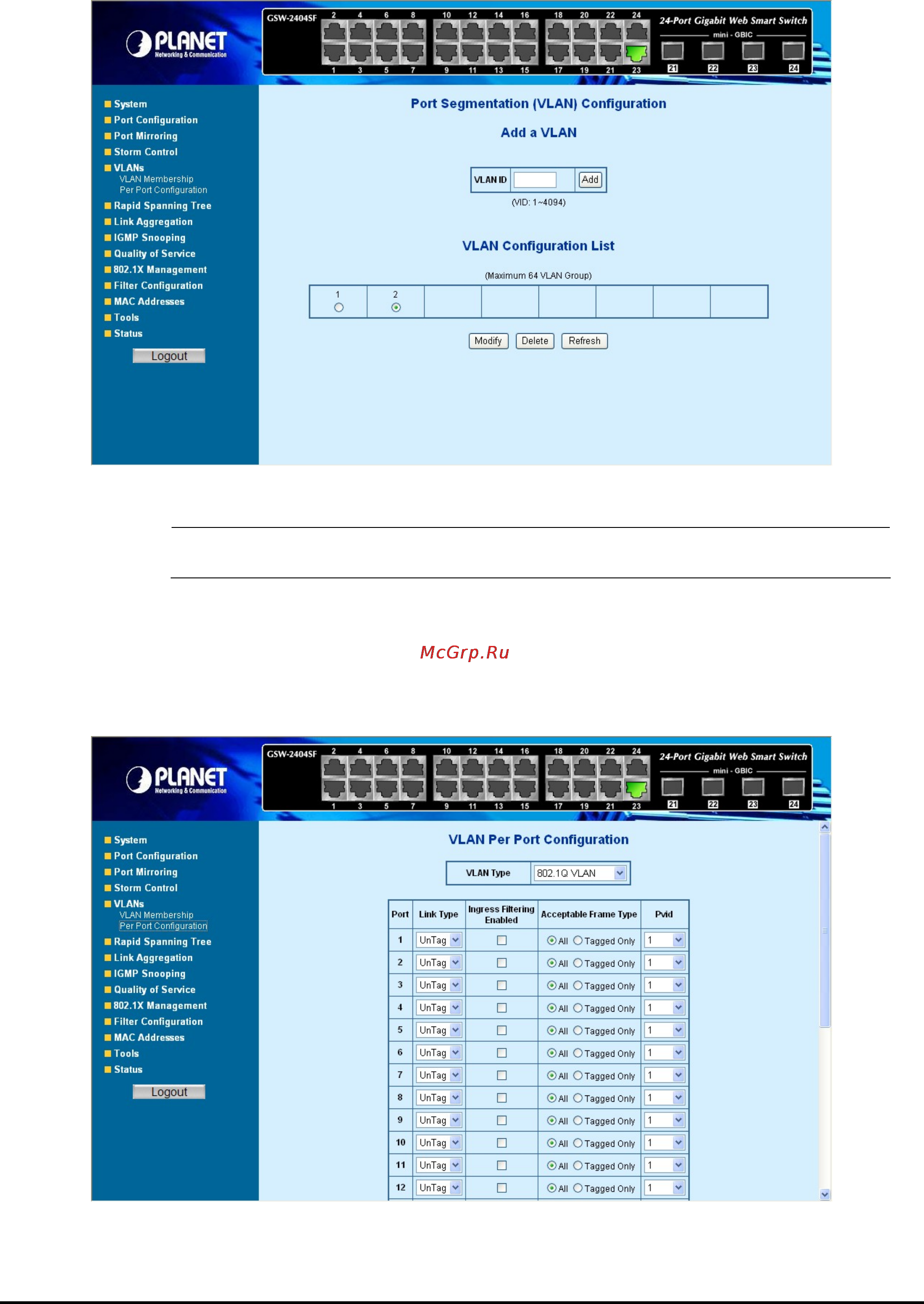 Planet GSW-2404SF [27/83] Per port configuration