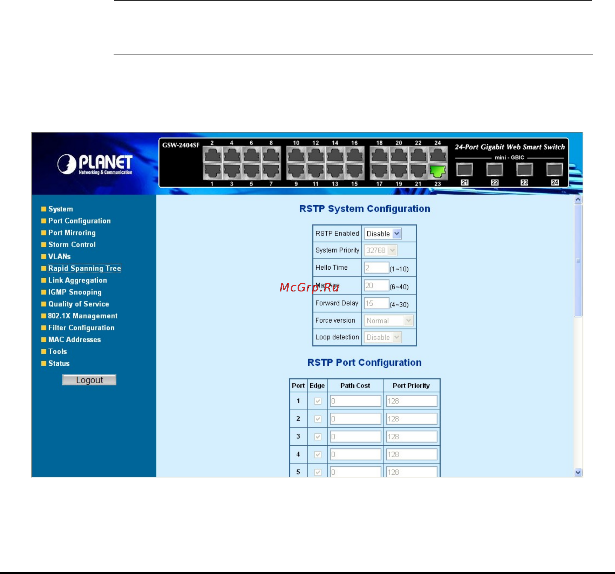 Planet GSW-2404SF [36/83] Rapid spanning tree