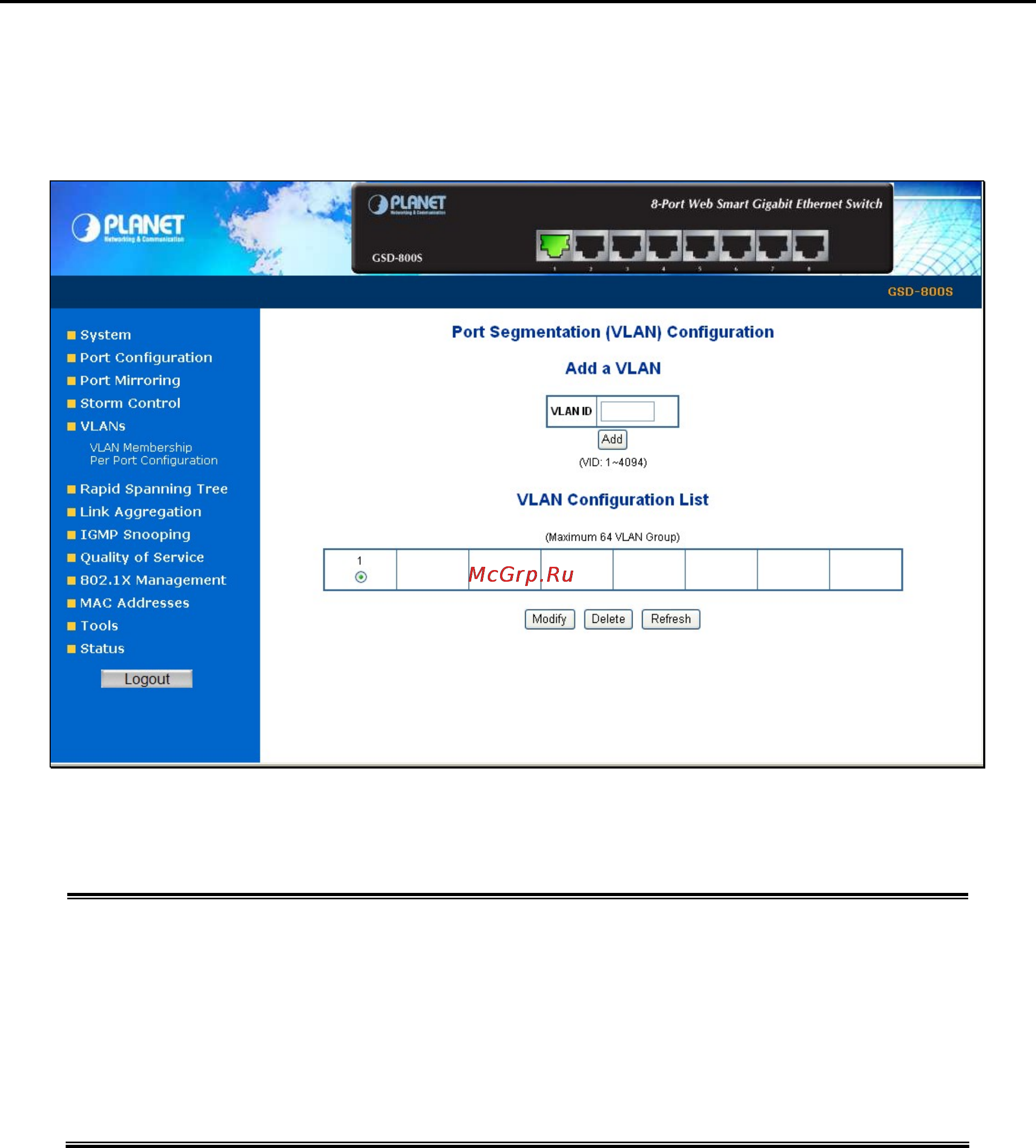 Planet GSD-800S [27/87] Vlan membership