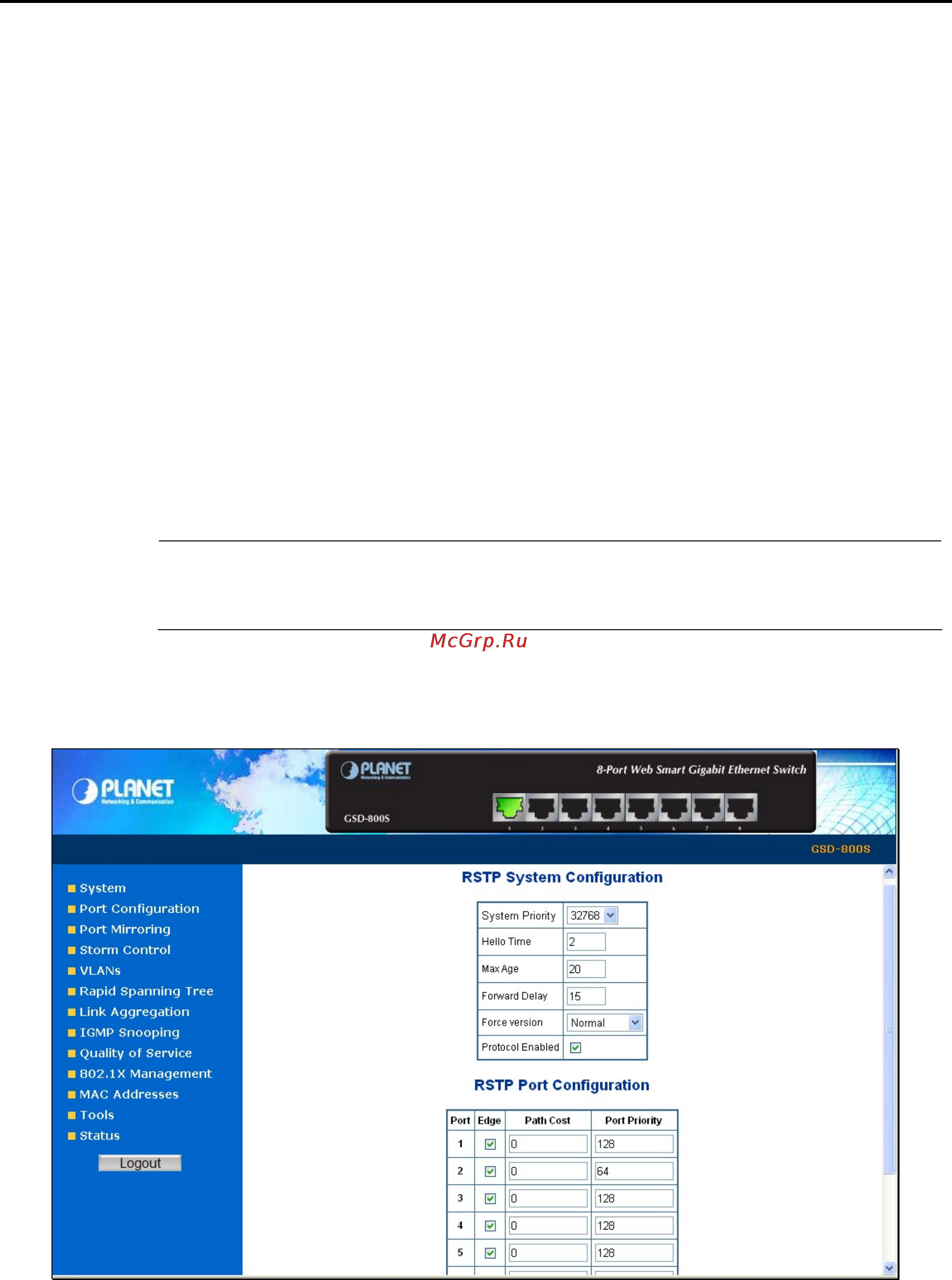 Planet GSD-800S [40/87] Rapid spanning tree