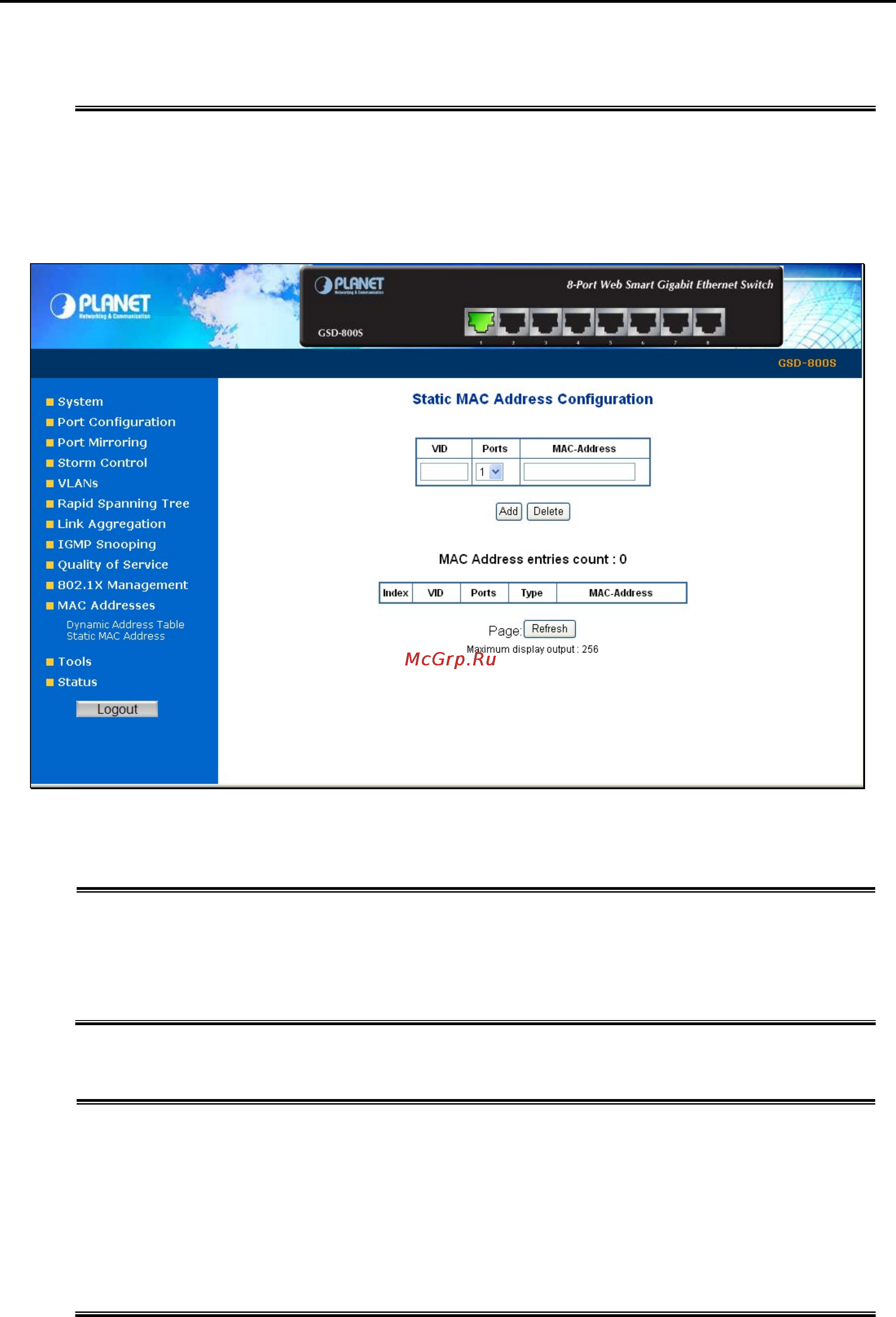 Planet GSD-800S [65/87] Static mac address