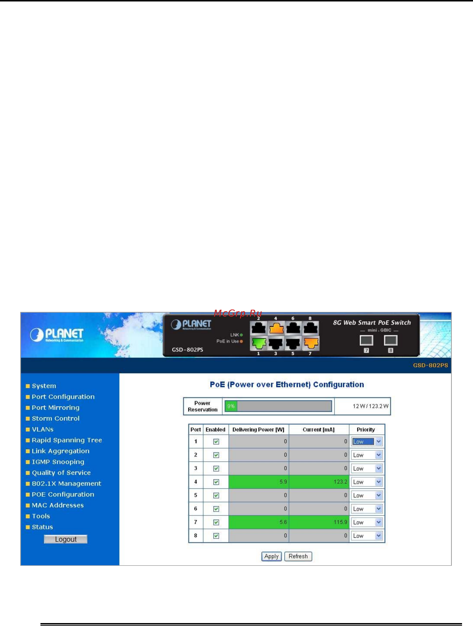 Planet GSD-802PS [80/87] Poe configuration gsd 802ps only