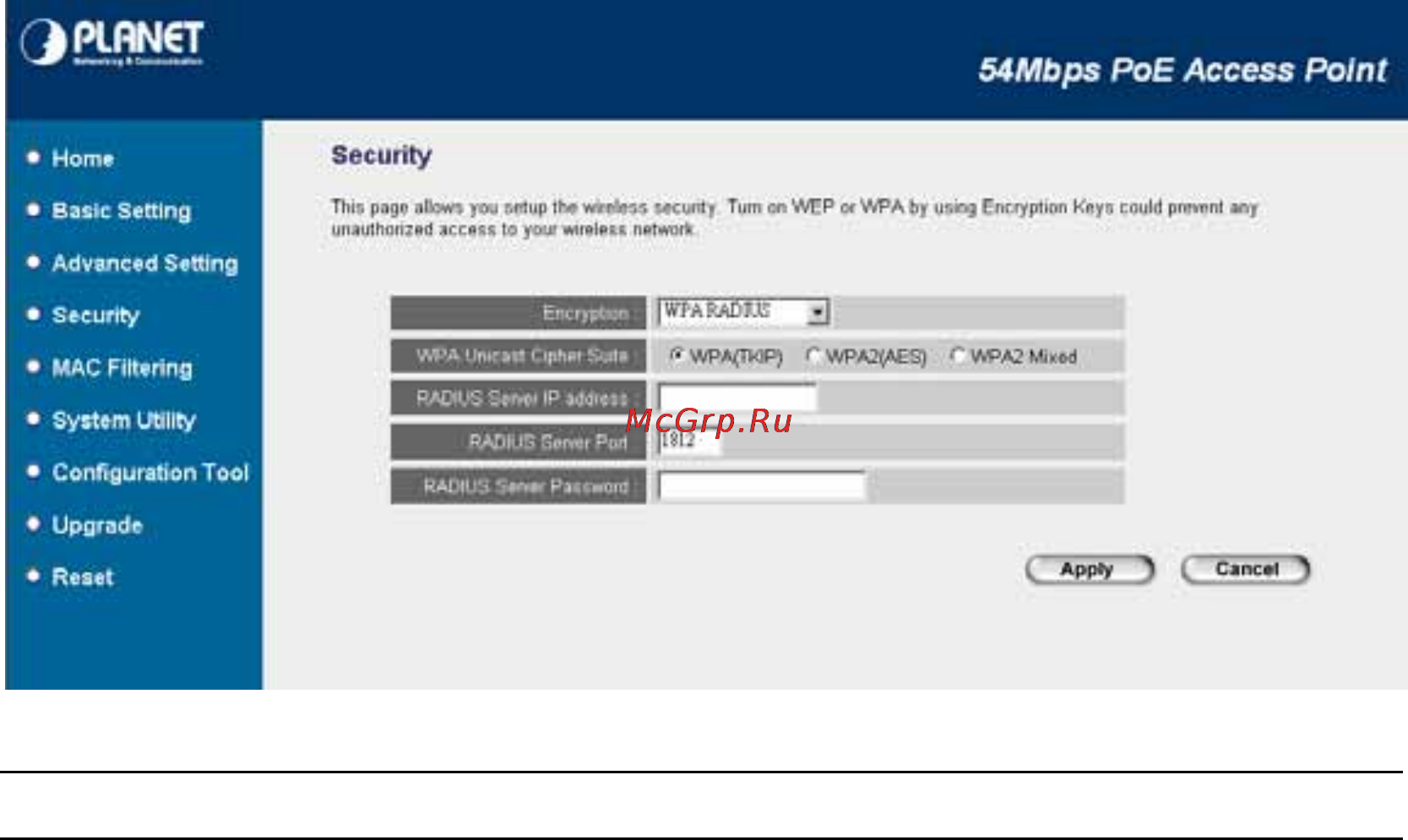 Planet WAP-4033PE [30/38] Wpa radius