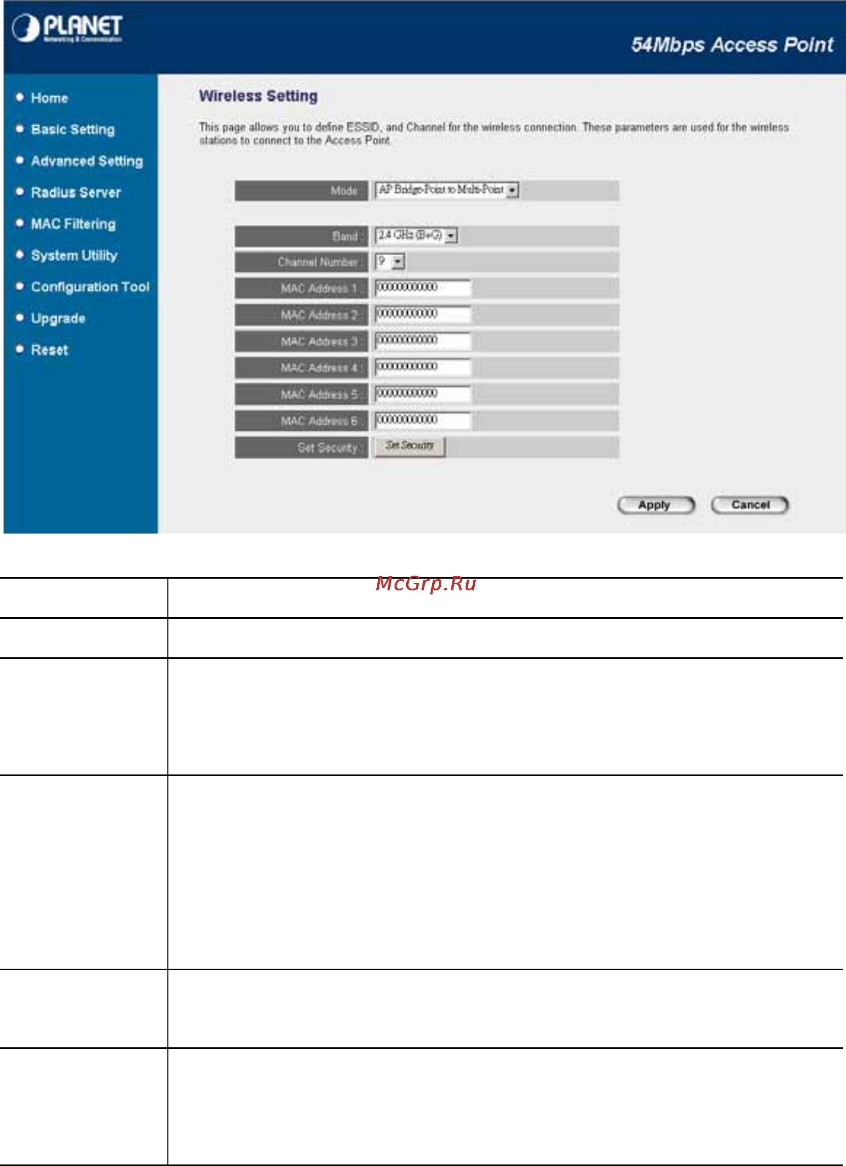 Planet WAP-4035 [18/40] Ap bridge point to multipoint mode