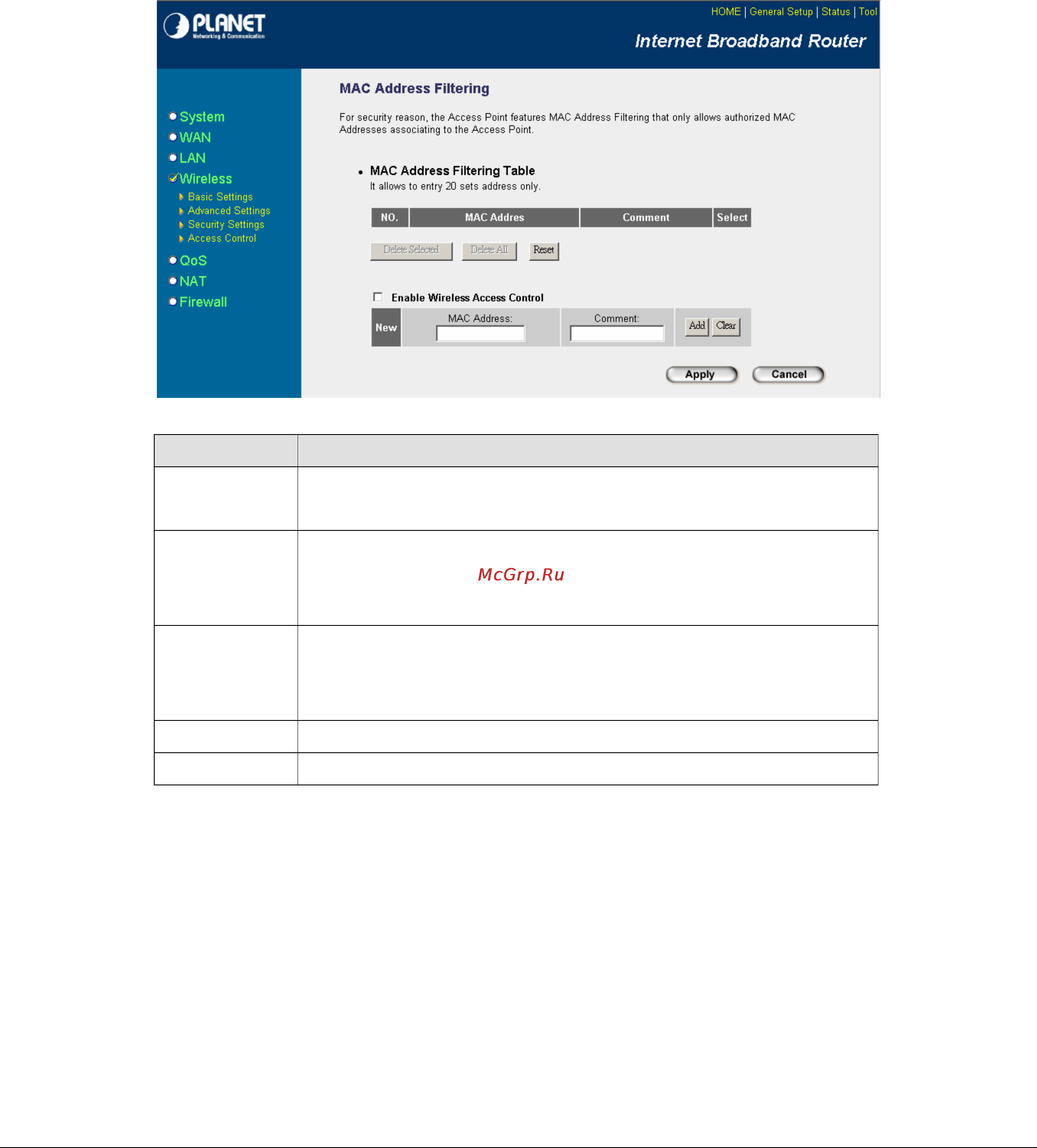 Planet WRT-414 [47/93] Access control
