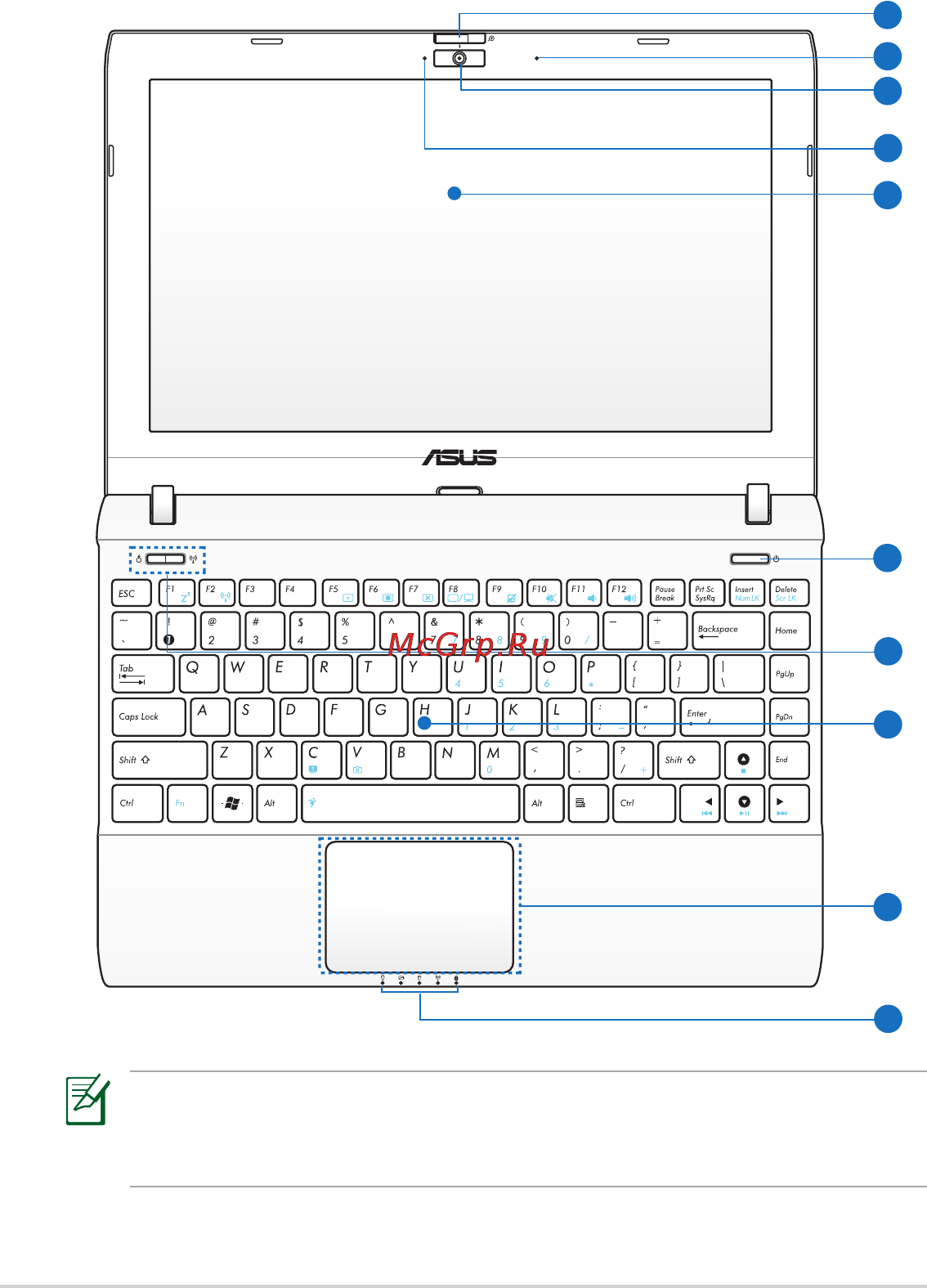 Asus EEE PC 1225B Grey [10/61] Верхняя сторона
