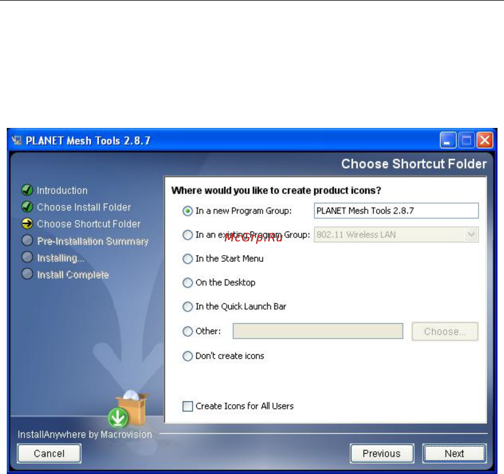 Planet MAP-3120 [10/126] Choose shortcut folder