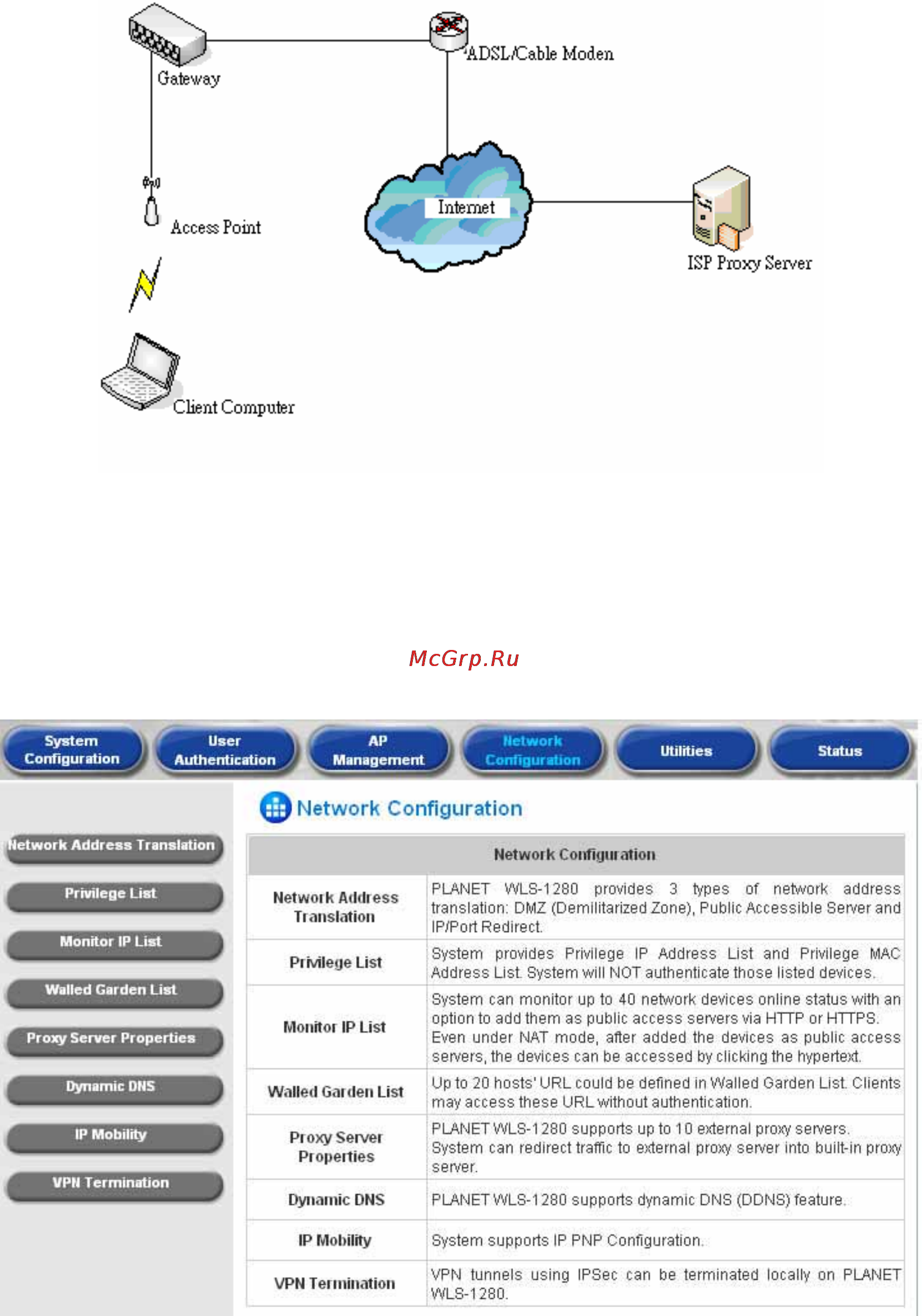 Planet WLS-1280 [136/152] Appendix d proxy setting for hotspot