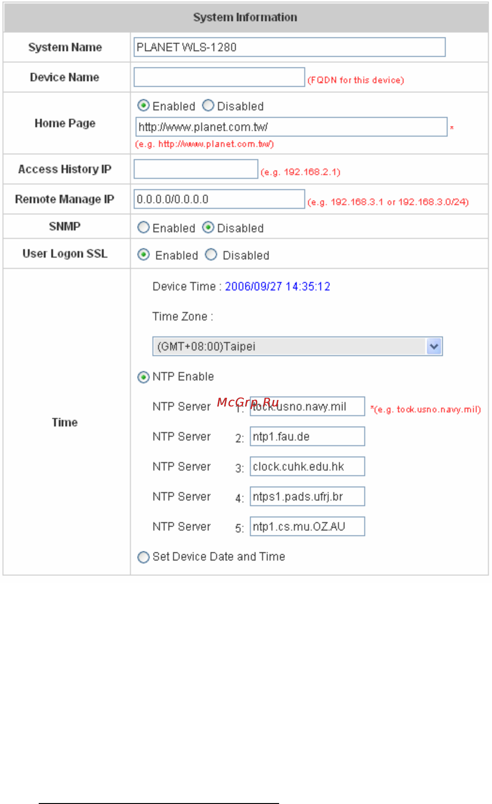Planet WLS-1280 [30/152] System information