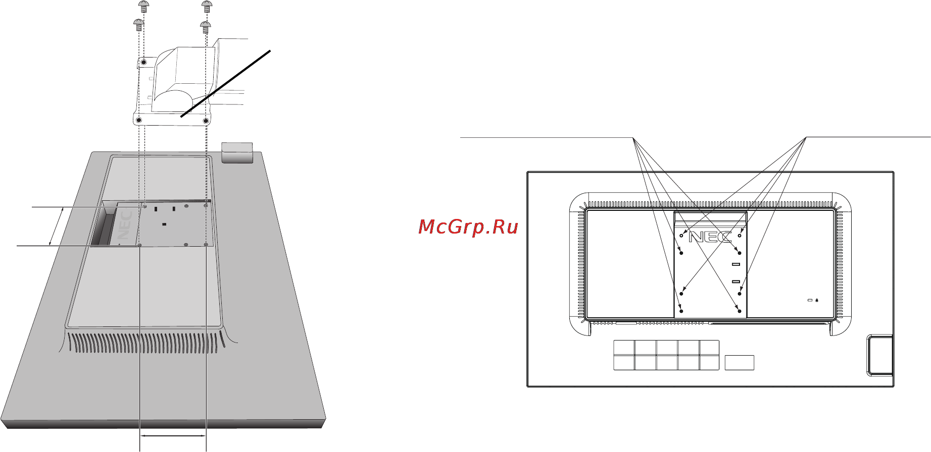 Nec EA273WM K [12/27] Установка подвижного кронштейна