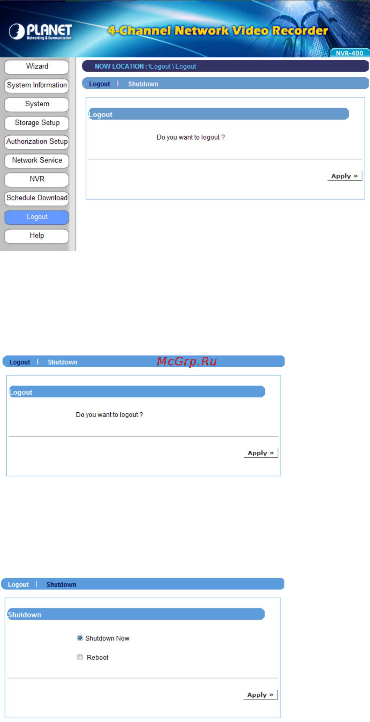 Planet NVR-400 [36/43] Logout