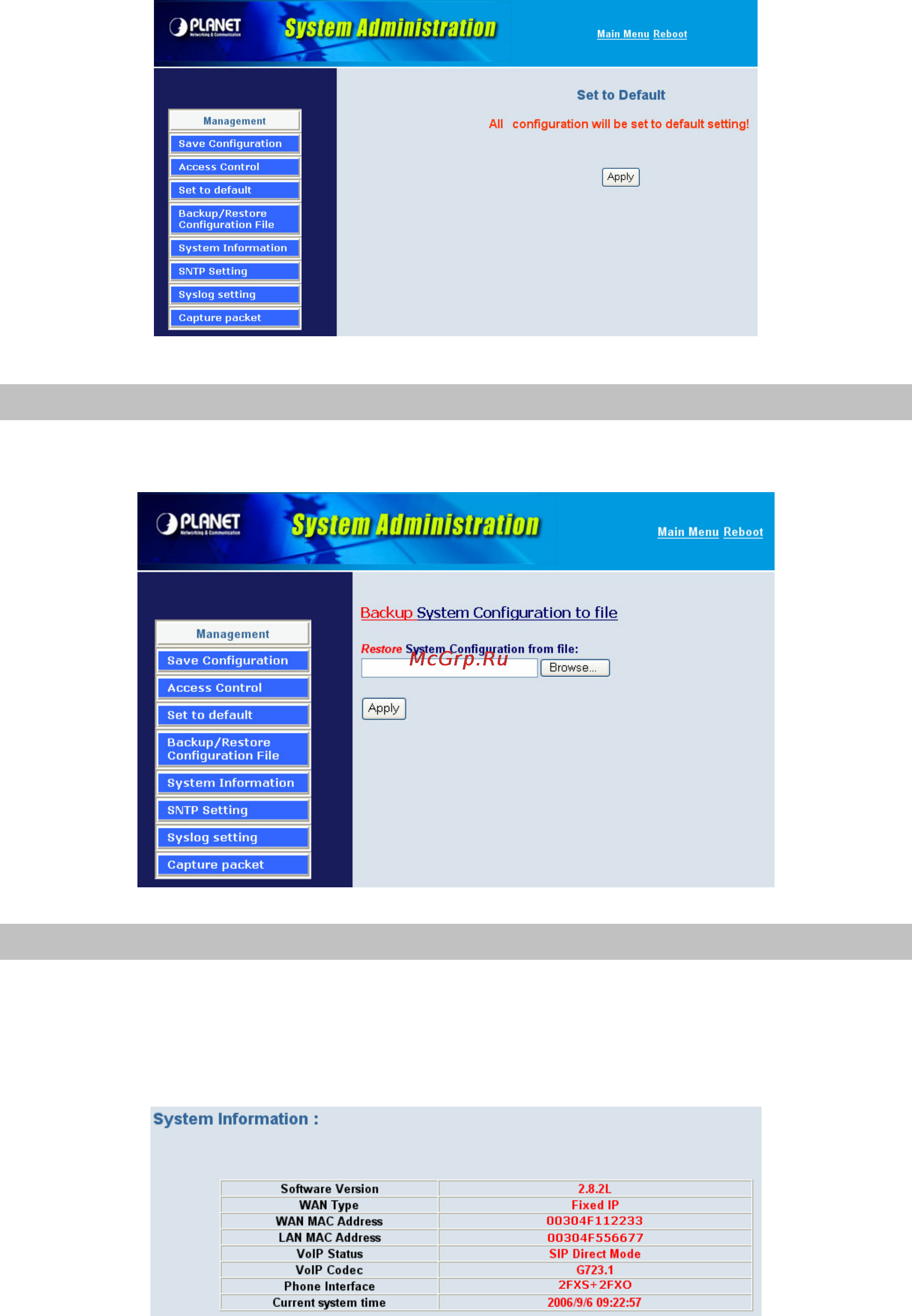Planet VIP-882 [50/80] Backup restore configuration to a file