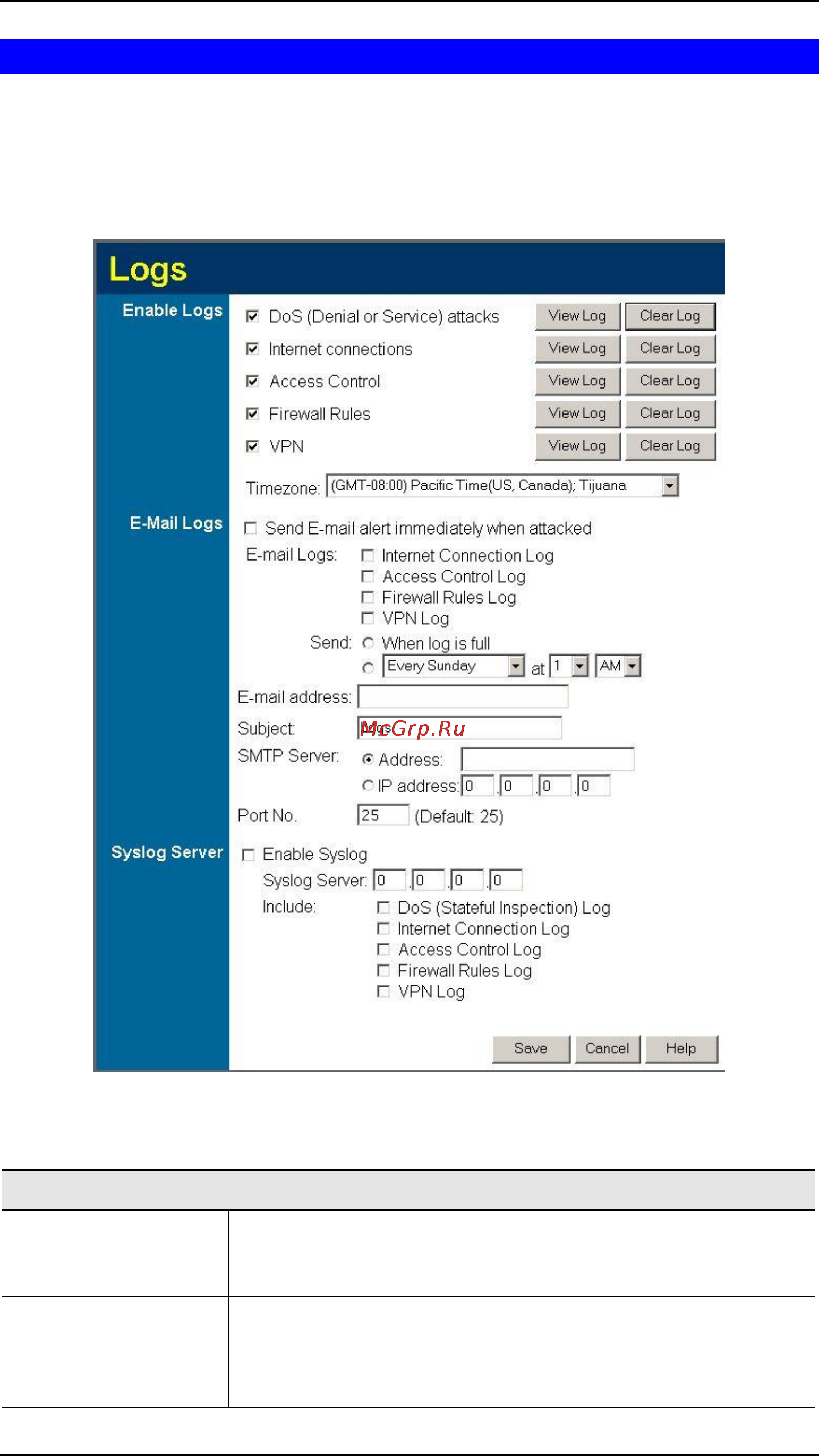 Planet VRT-401 [66/125] Data logs screen
