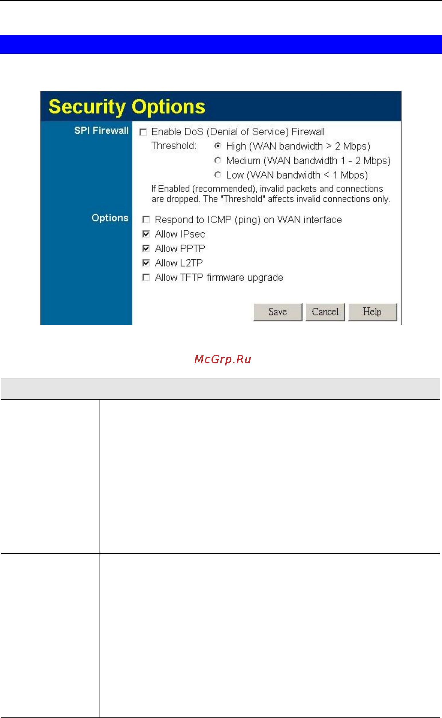 Planet VRT-401 [69/125] Data security options screen