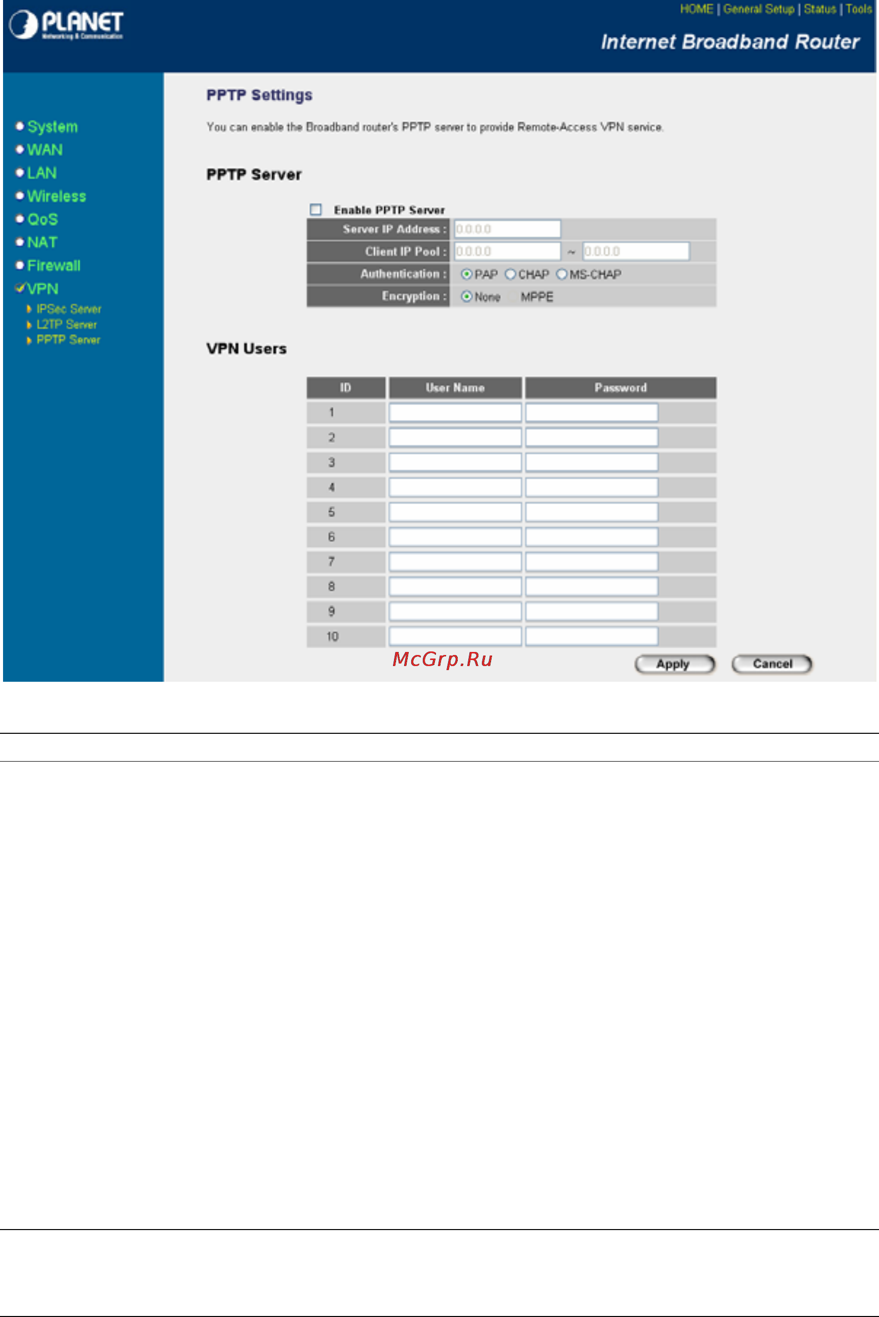 Planet VRT-401G [73/86] Pptp settings