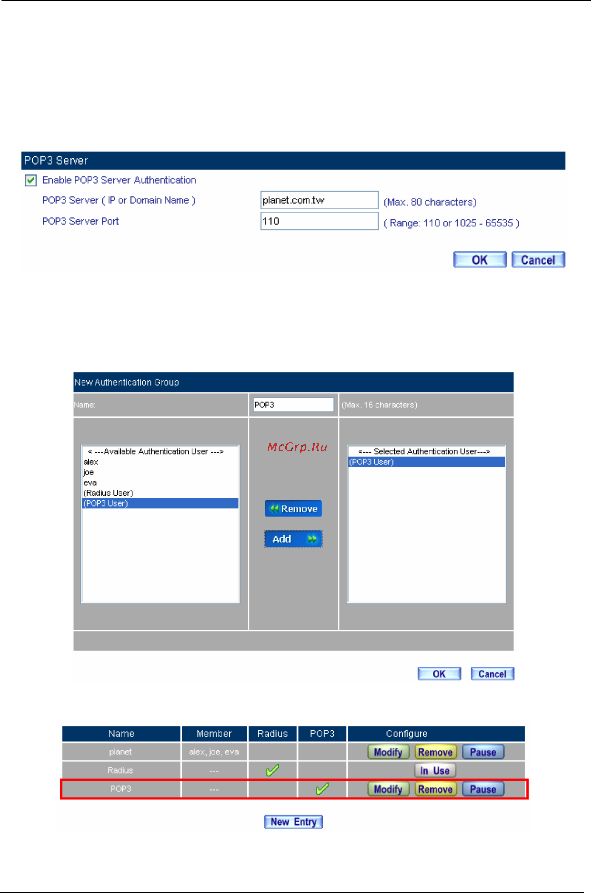 Planet MH-2001 [96/297] To plan the users connect to the wan through the authentication by policy to use the wan pop3 server authentication
