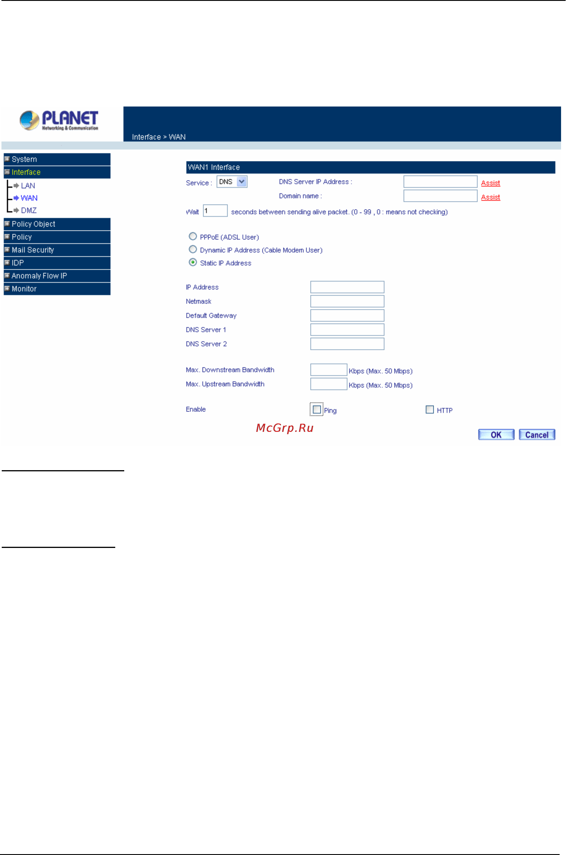 Planet CS-1000 [12/226] Configure wan1 interface