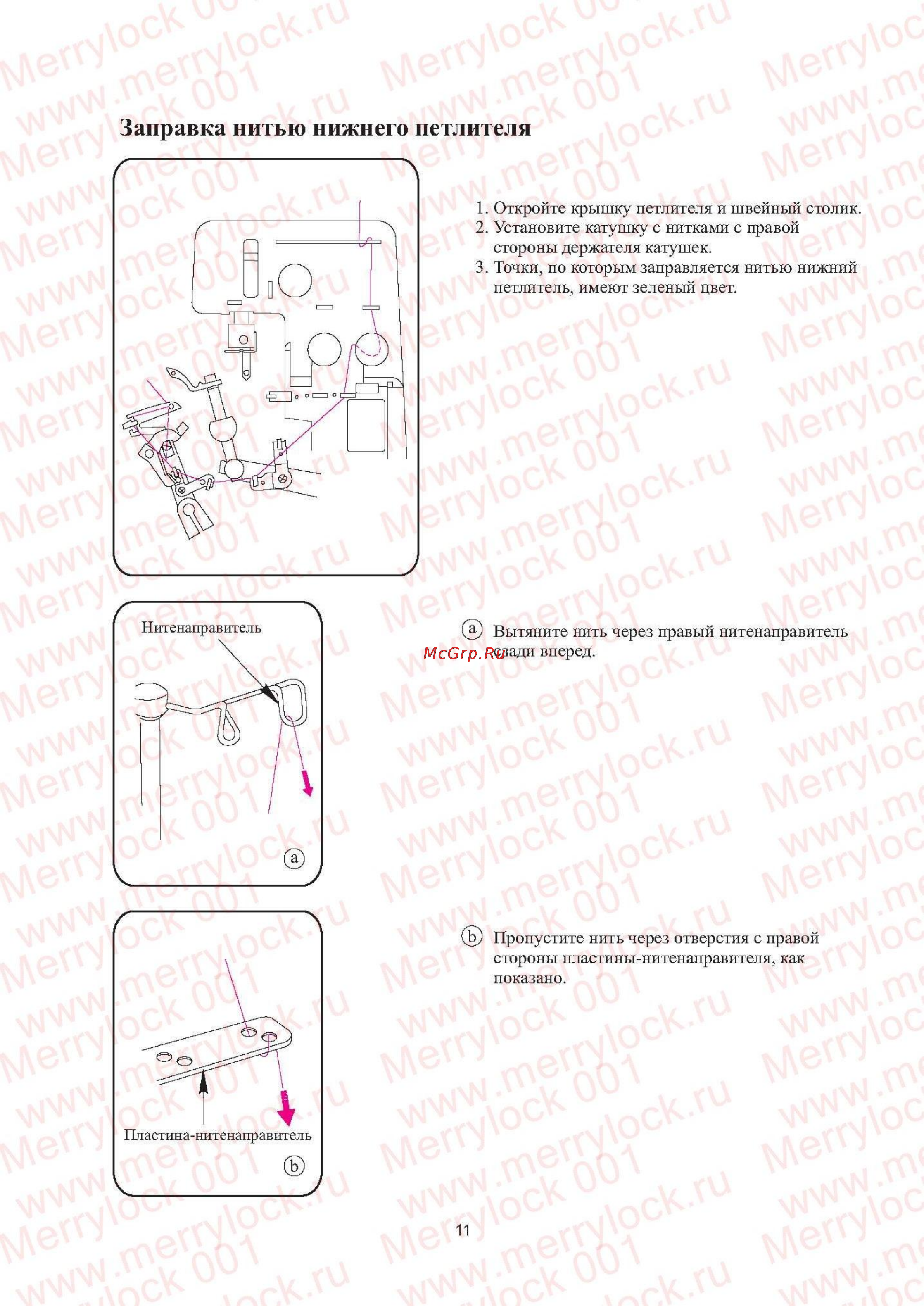 Merrylock 001 [13/27] Заправка нитью нижнего петлителя