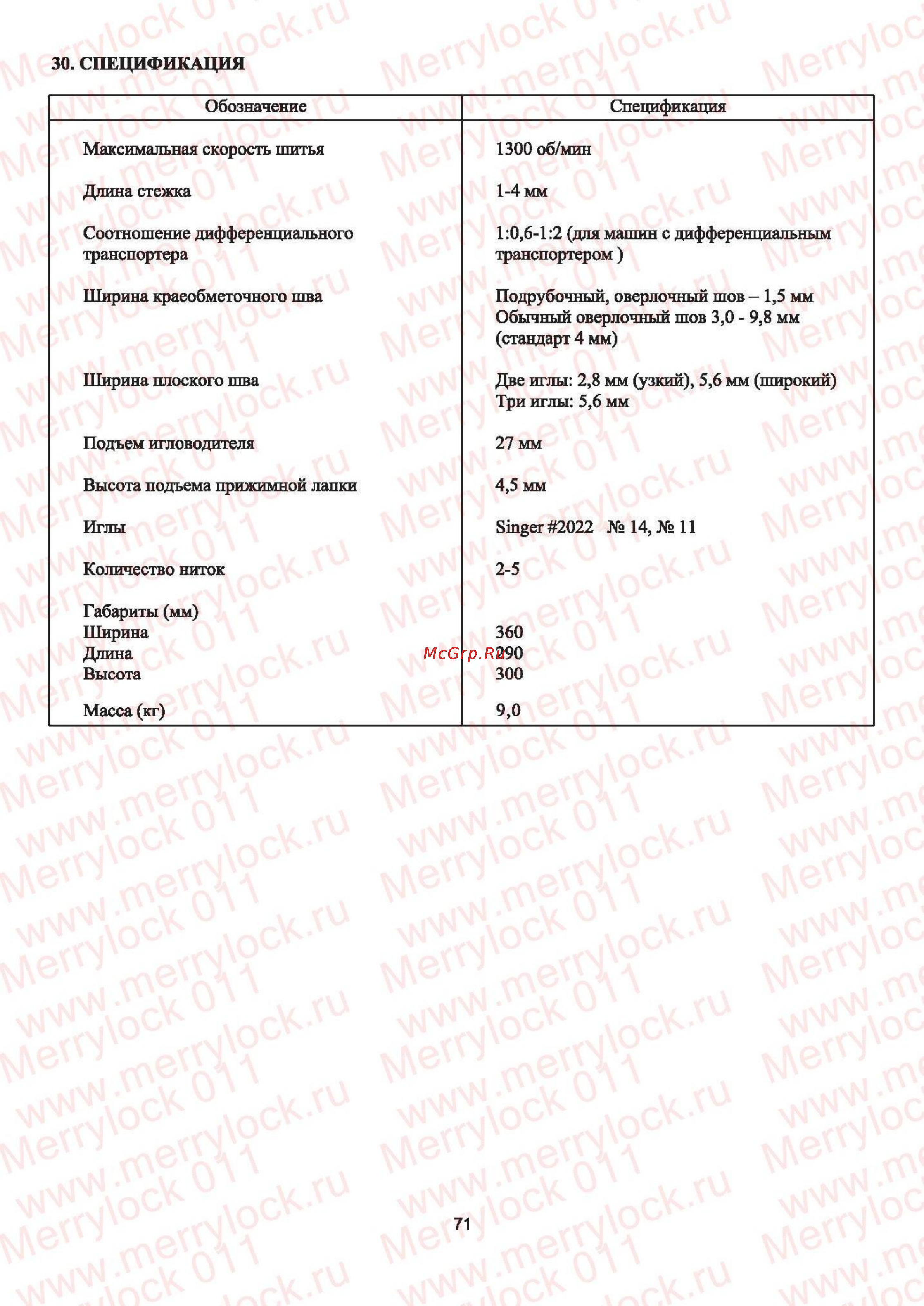 Merrylock 011 [72/72] Спецификация