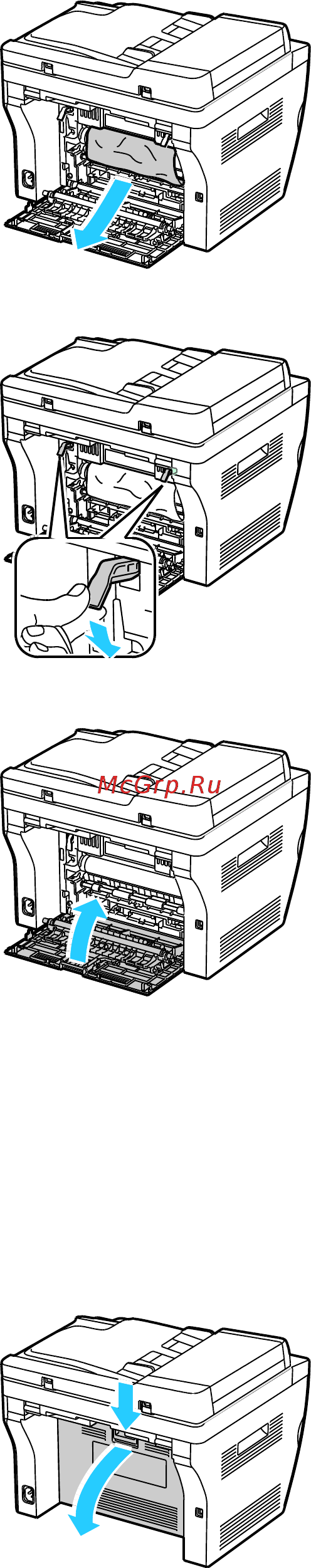Xerox WorkCentre 3045/B Black [170/209] Извлечение застрявшей бумаги из выходного лотка