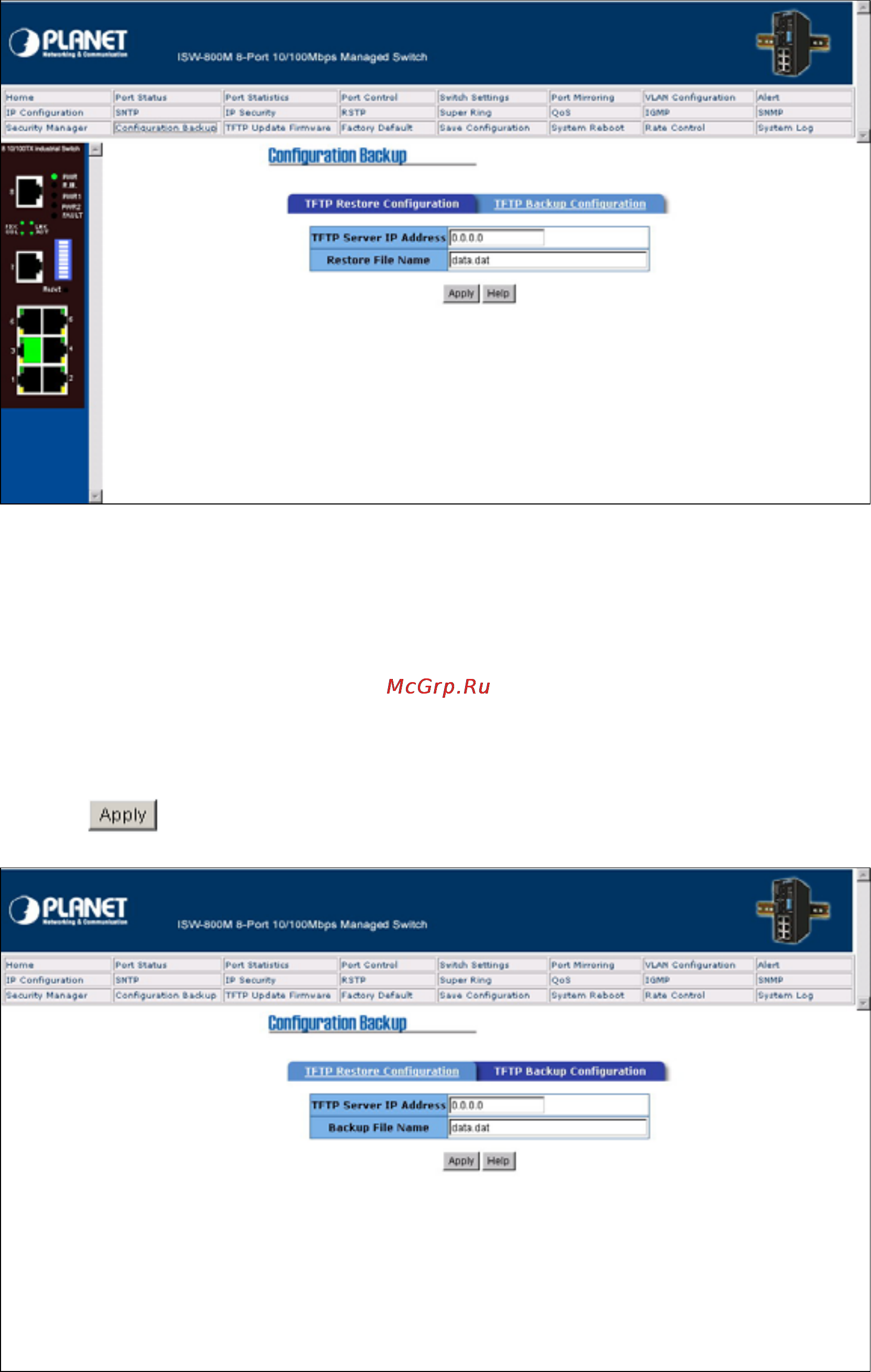 Planet ISW-800M [48/57] Tftp backup configuration