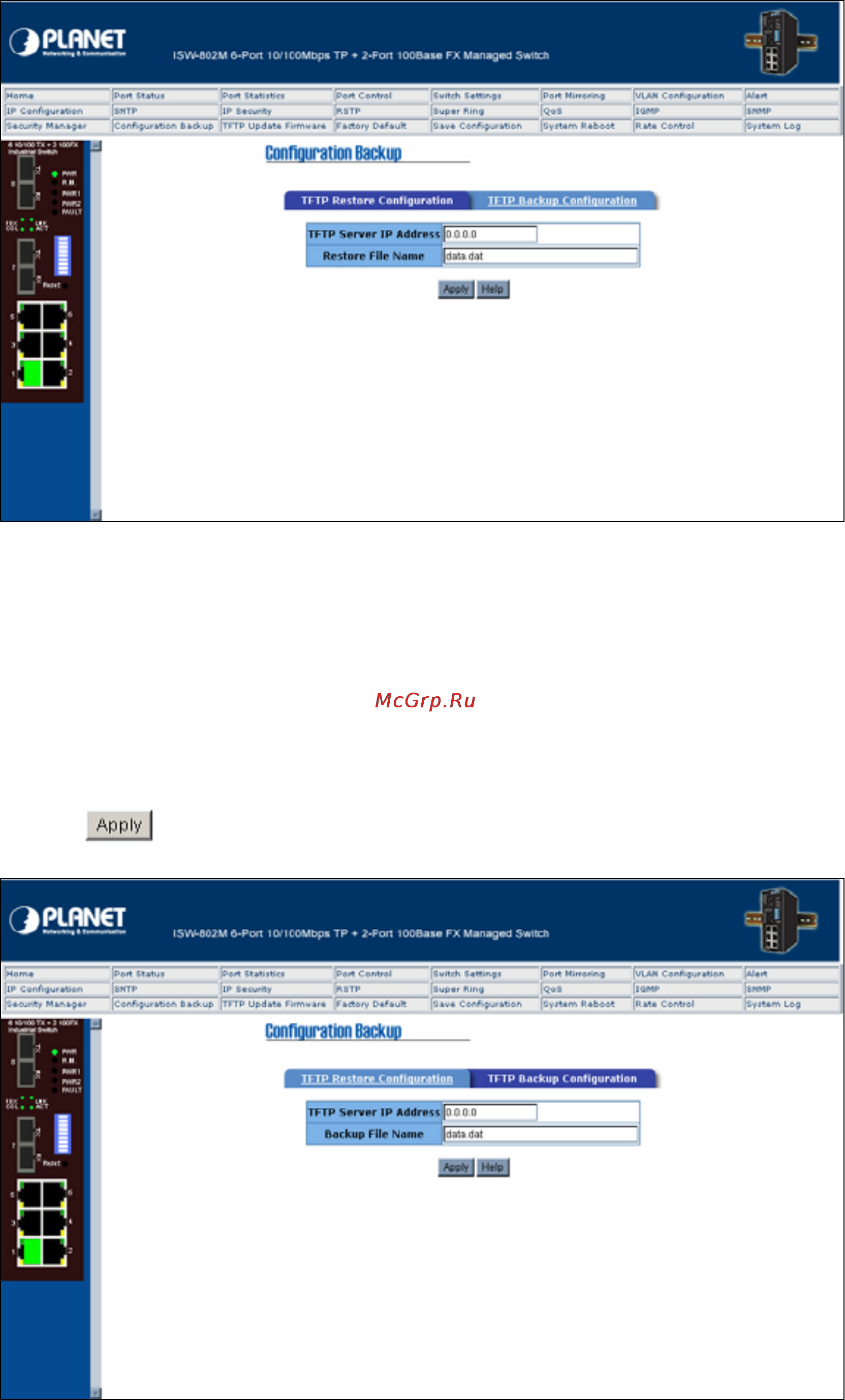 Planet ISW-802M [51/60] Tftp backup configuration