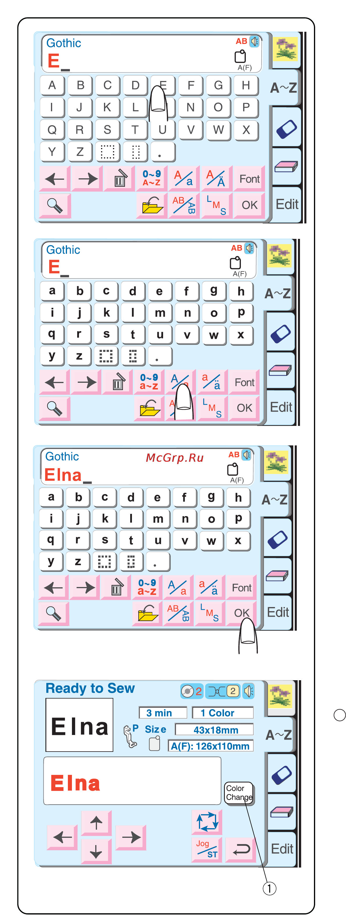 Elna 8600 XPLORE [51/72] Вышивание букв