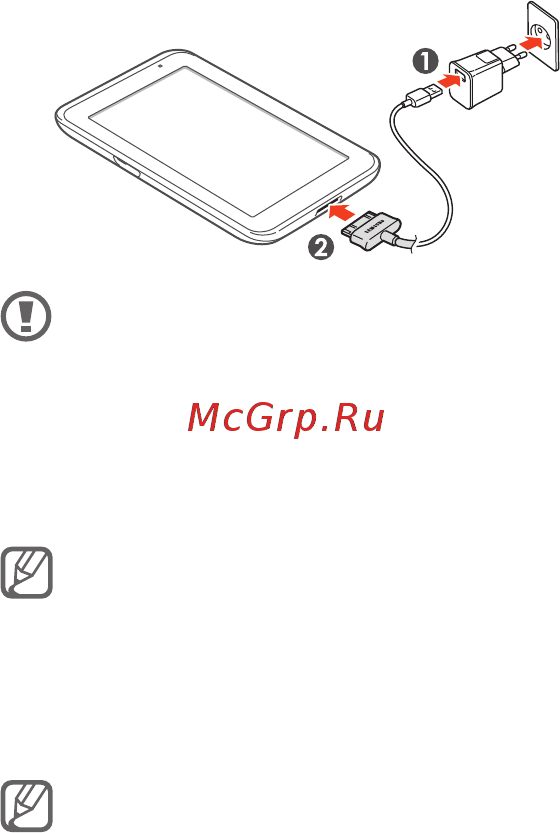 Samsung GT-P3110 8Gb Titanim/Silver [10/28] Когда аккумулятор полностью зарядится сначала 3 отсоедините usb кабель от устройства а затем usb адаптер питания от розетки