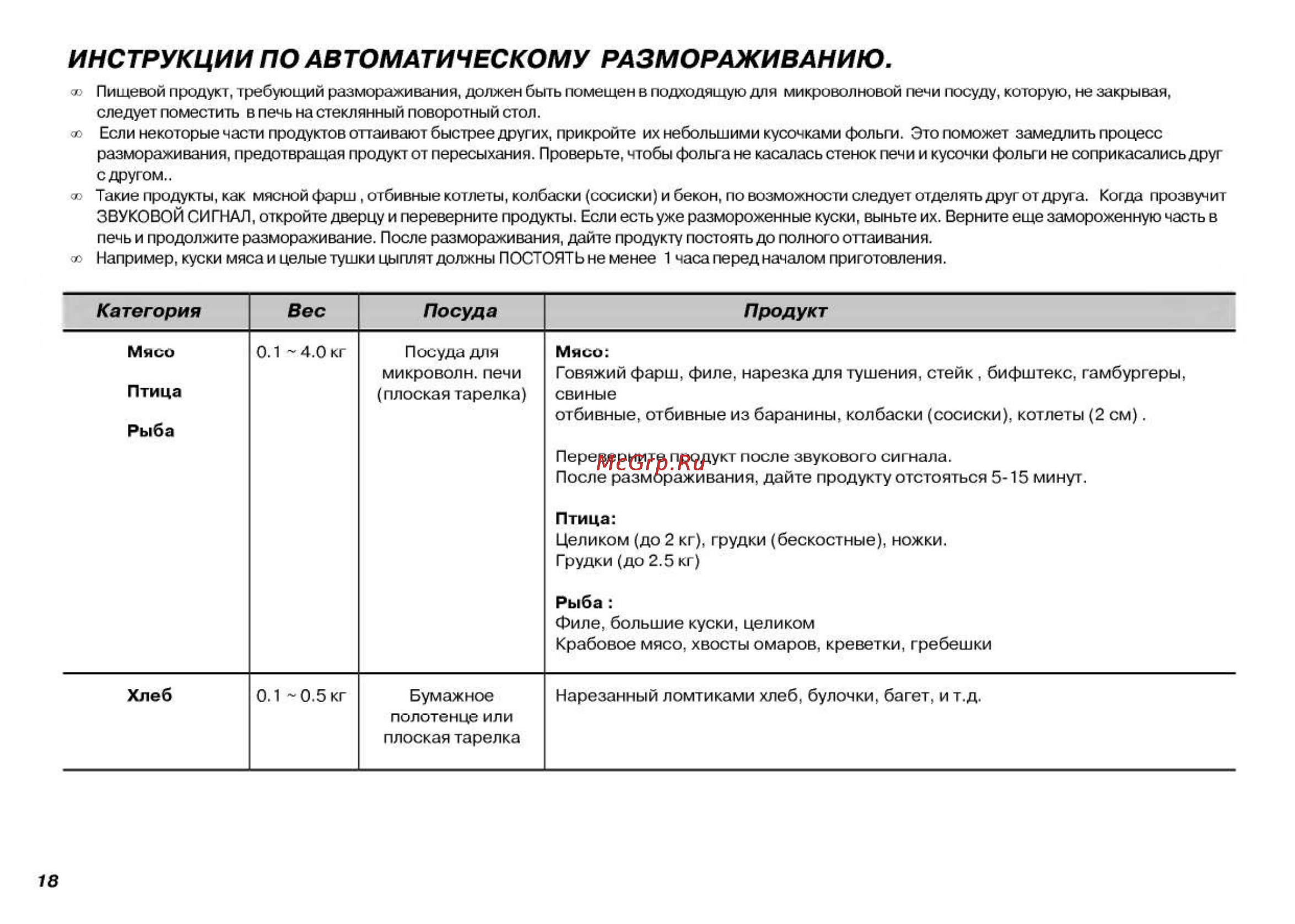 LG MB4044JL [18/27] Инструкции по автоматическому размораживанию