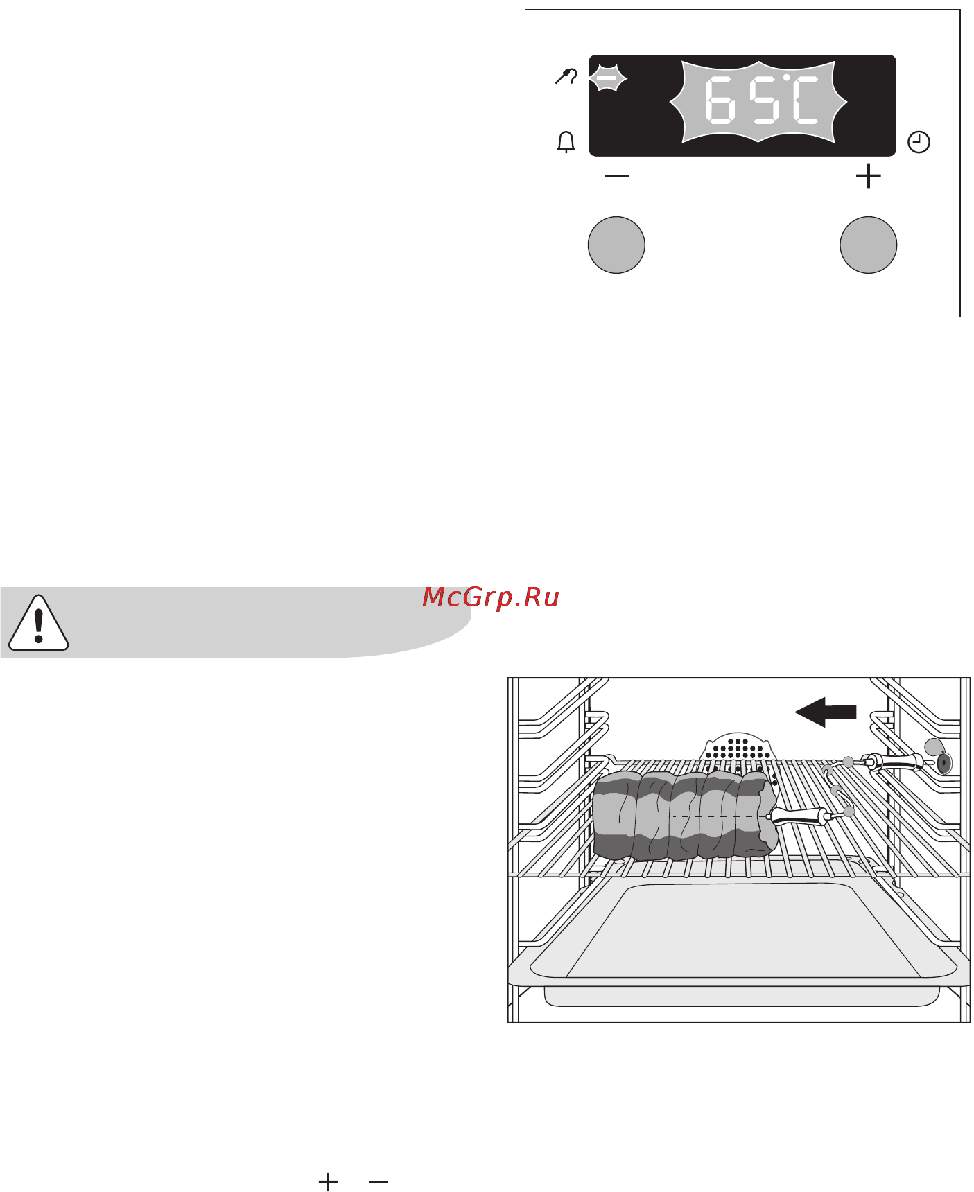 Electrolux EOB32100 X [20/60] Предупреждение термощуп для мяса сильно нагревается вынимая штекер и конец термощупа из продукта можно обжечься