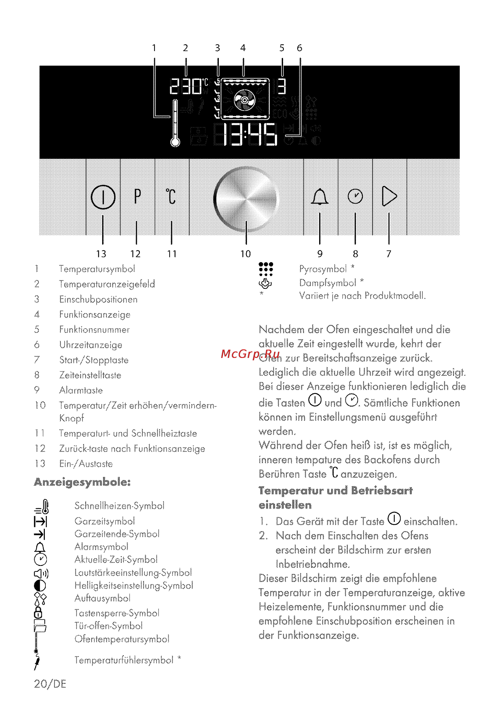Grundig GEBM 34000 X [20/72] Temperator ond betriebsart einsteifen
