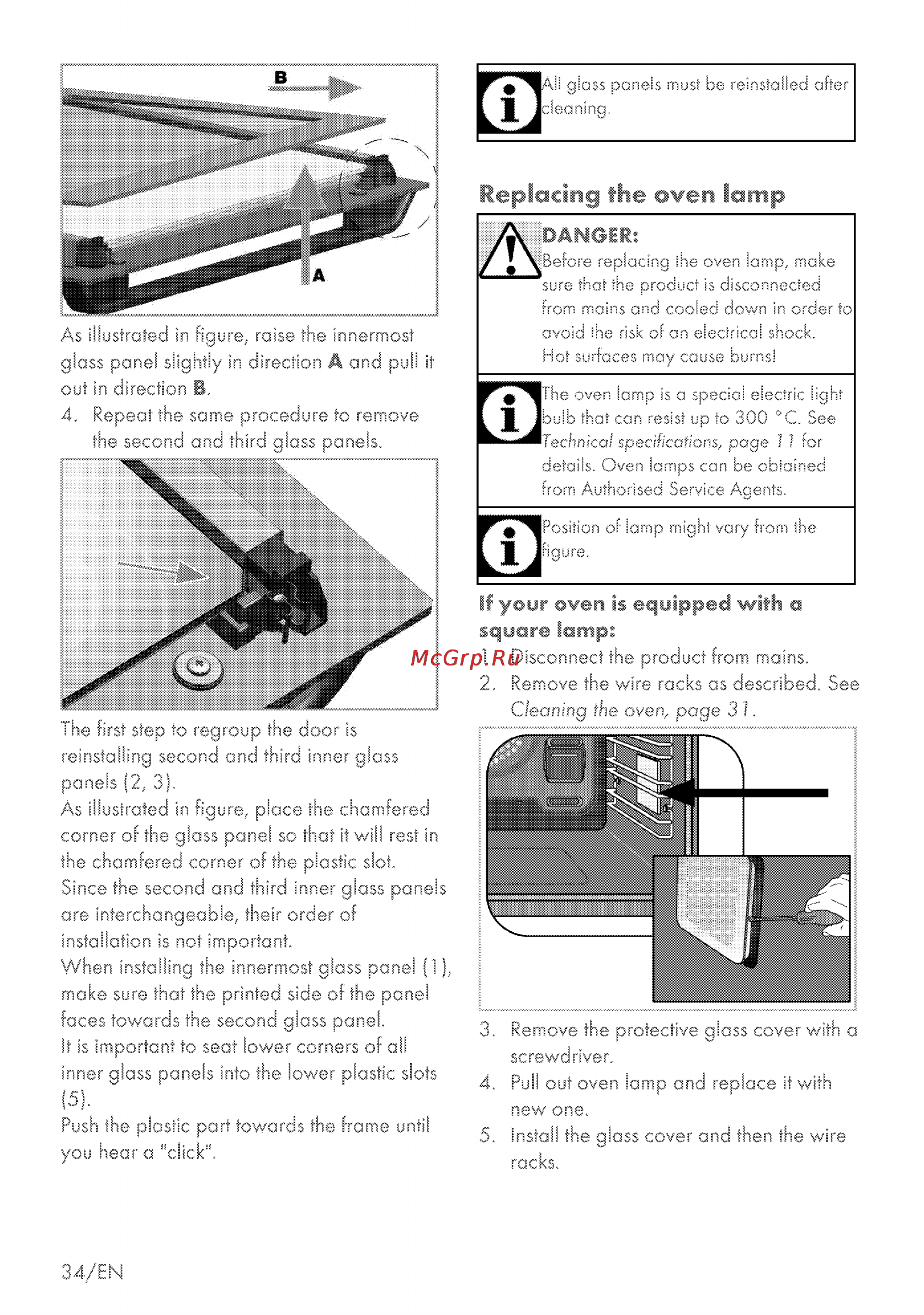Grundig GEBM 25000 BP [70/72] Rep acing the oven lamp