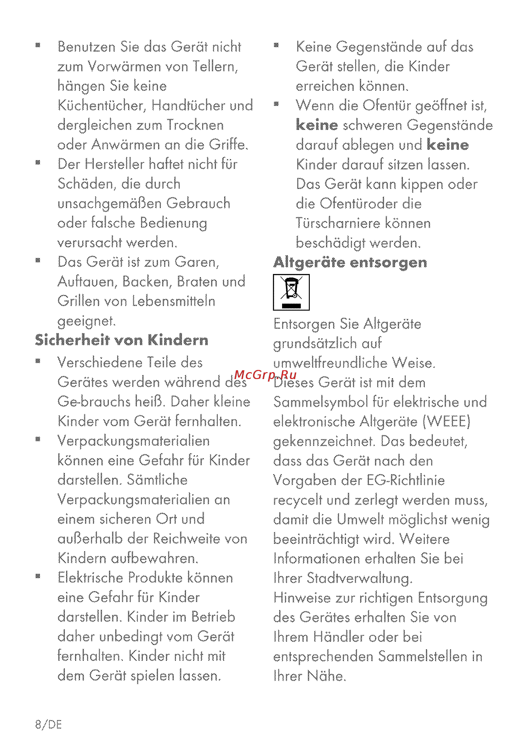 Grundig GEBM 25000 BP [8/72] Sicherheit von kindern
