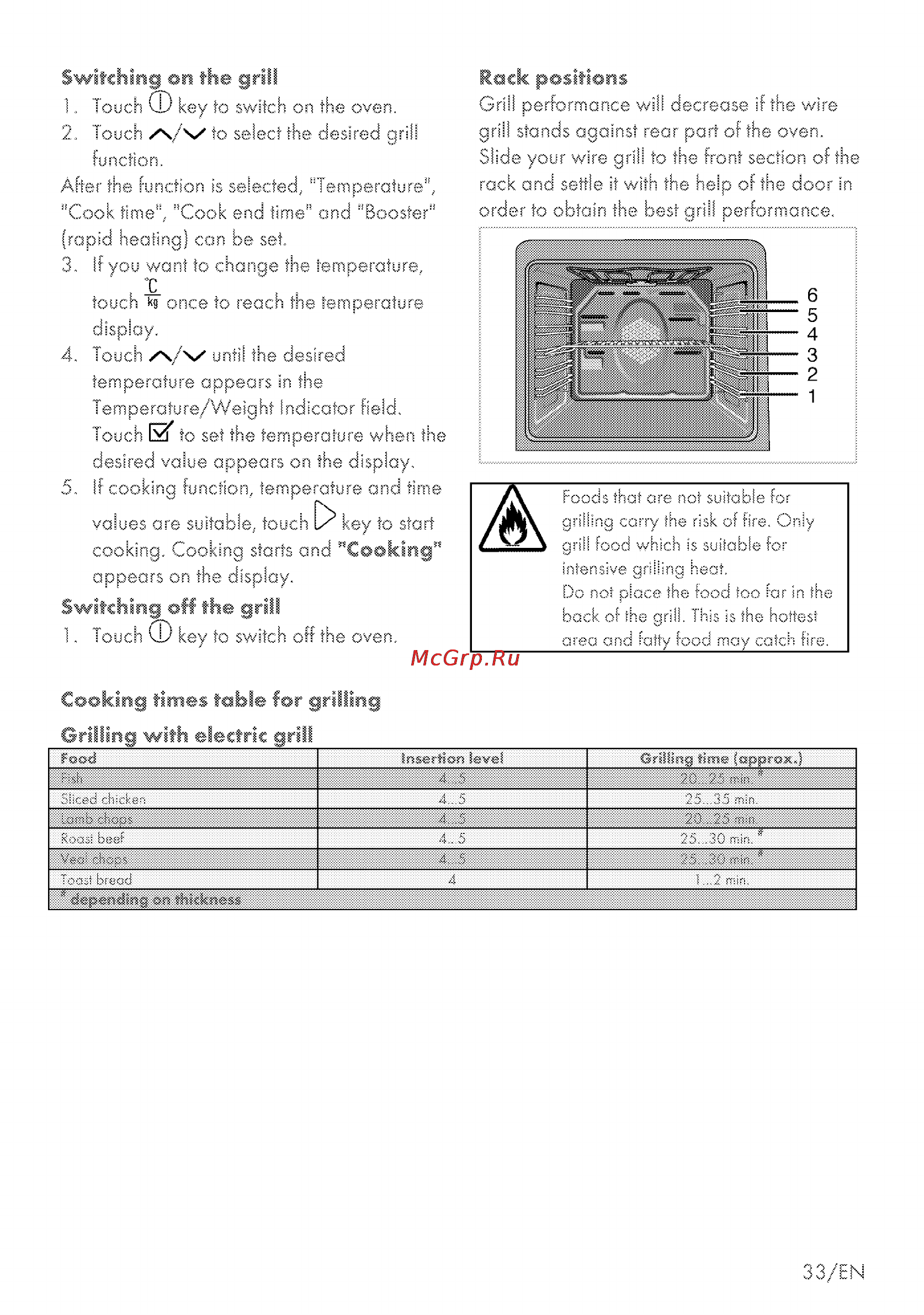 Grundig GEZM 47000 B [73/80] Cooking times table for grilling