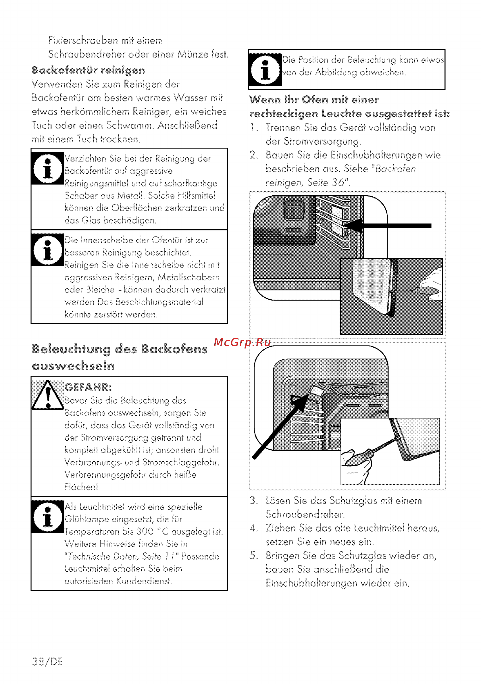 Grundig GEZS 57000 BL [38/80] Beleuchtung des backofens auswechseln