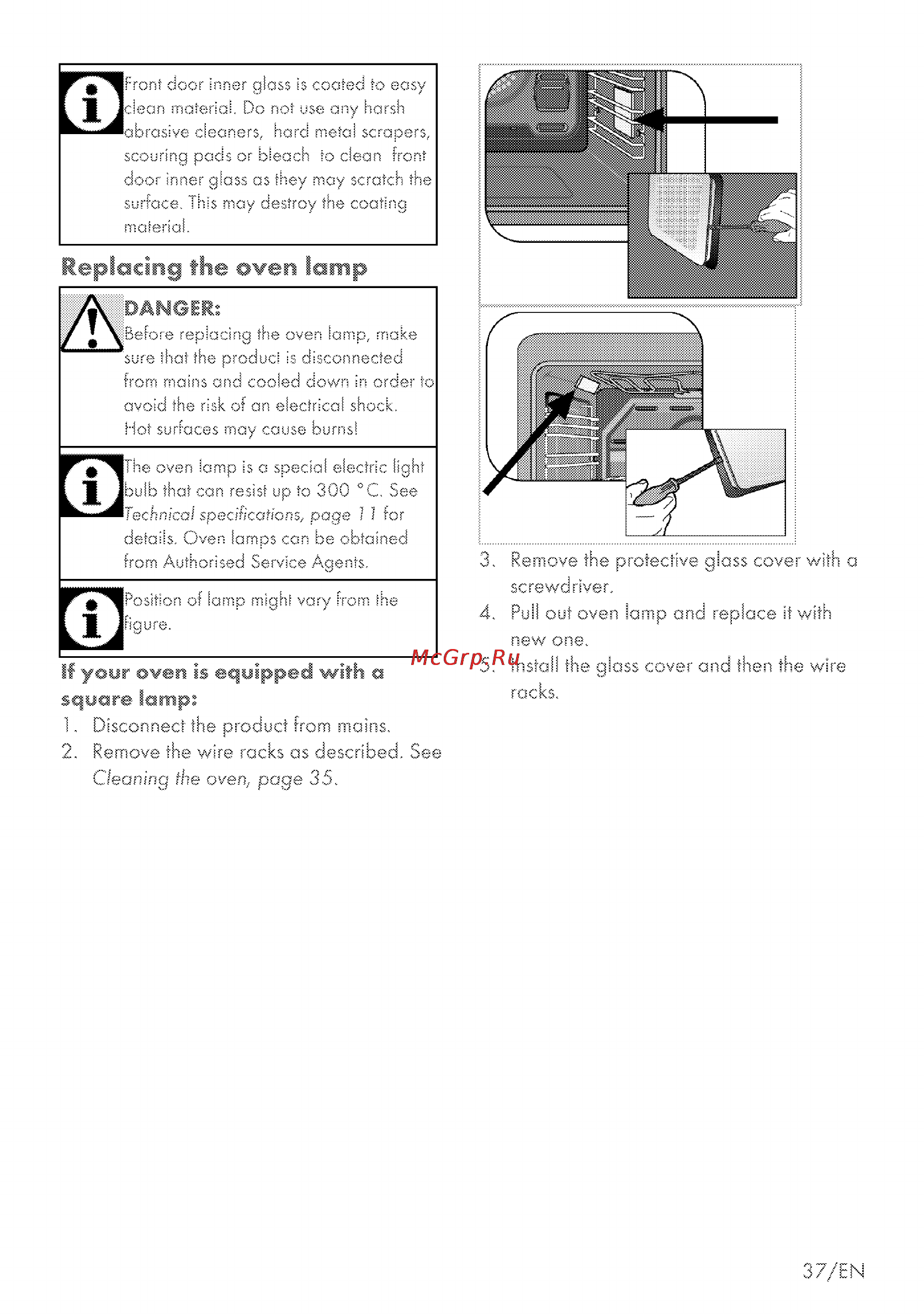Grundig GEZS 57000 BL [75/80] Replacing the oven lamp