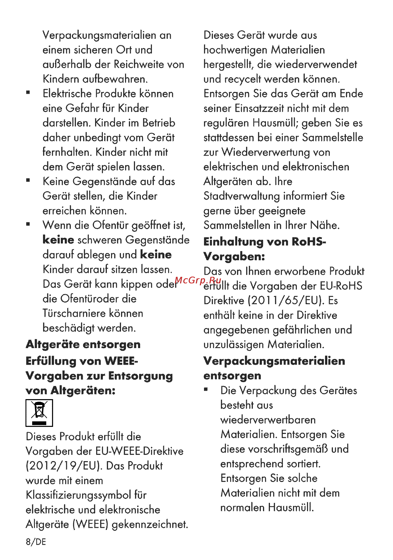 Grundig GEHC 11000 X [8/56] Altgeräte entsorgen erfüllung von weei vorgaben zur entsorgung von altgeräten